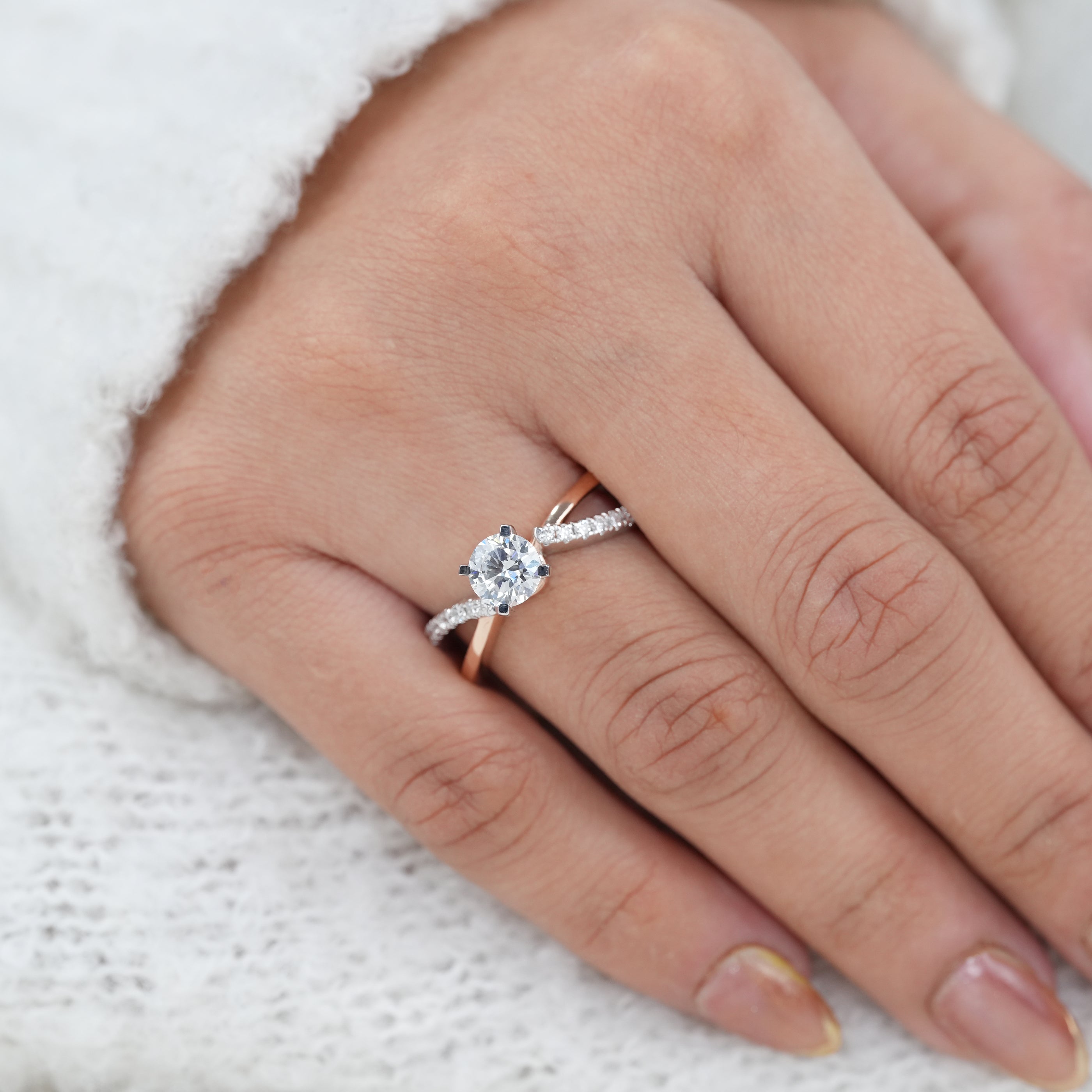 Round Lab Diamond Engagement Ring with Split Shank Band