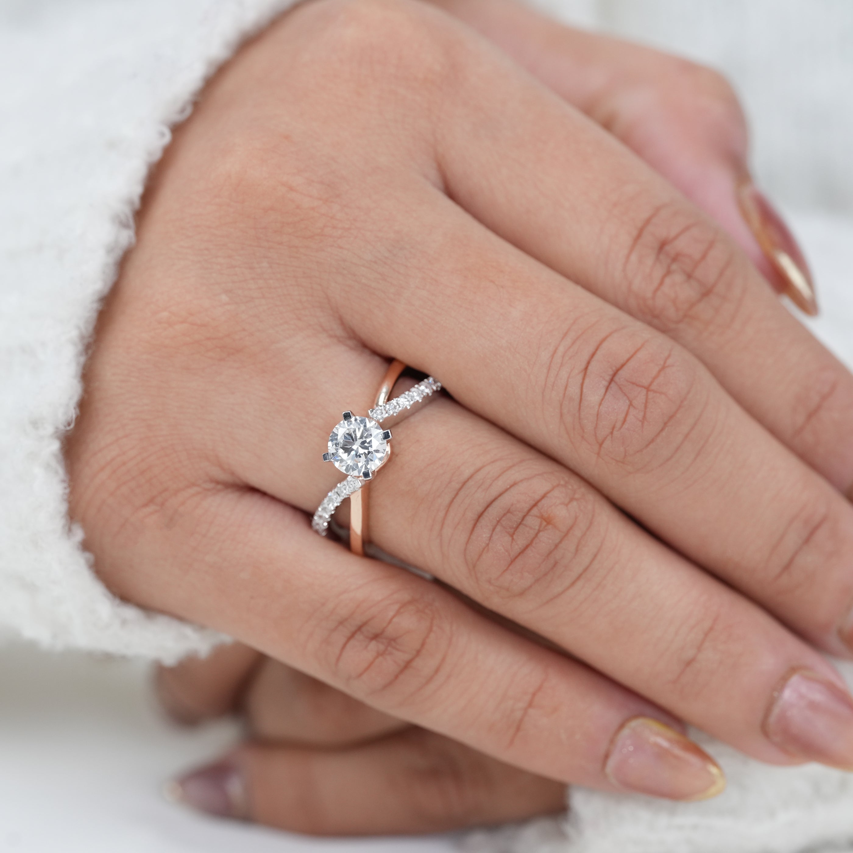 Round Lab Diamond Engagement Ring with Split Shank Band