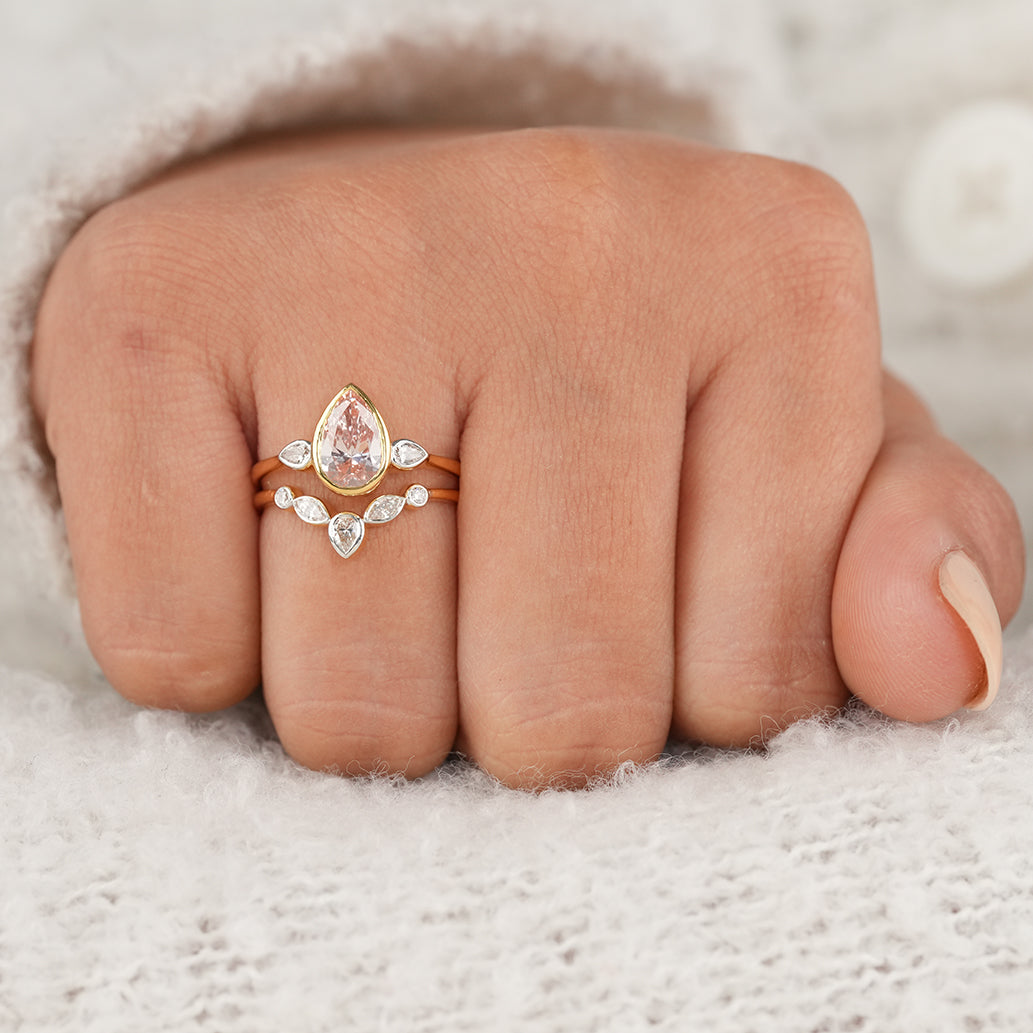 Art Deco Inspired Pear Cut Lab Diamond Wedding Ring Set