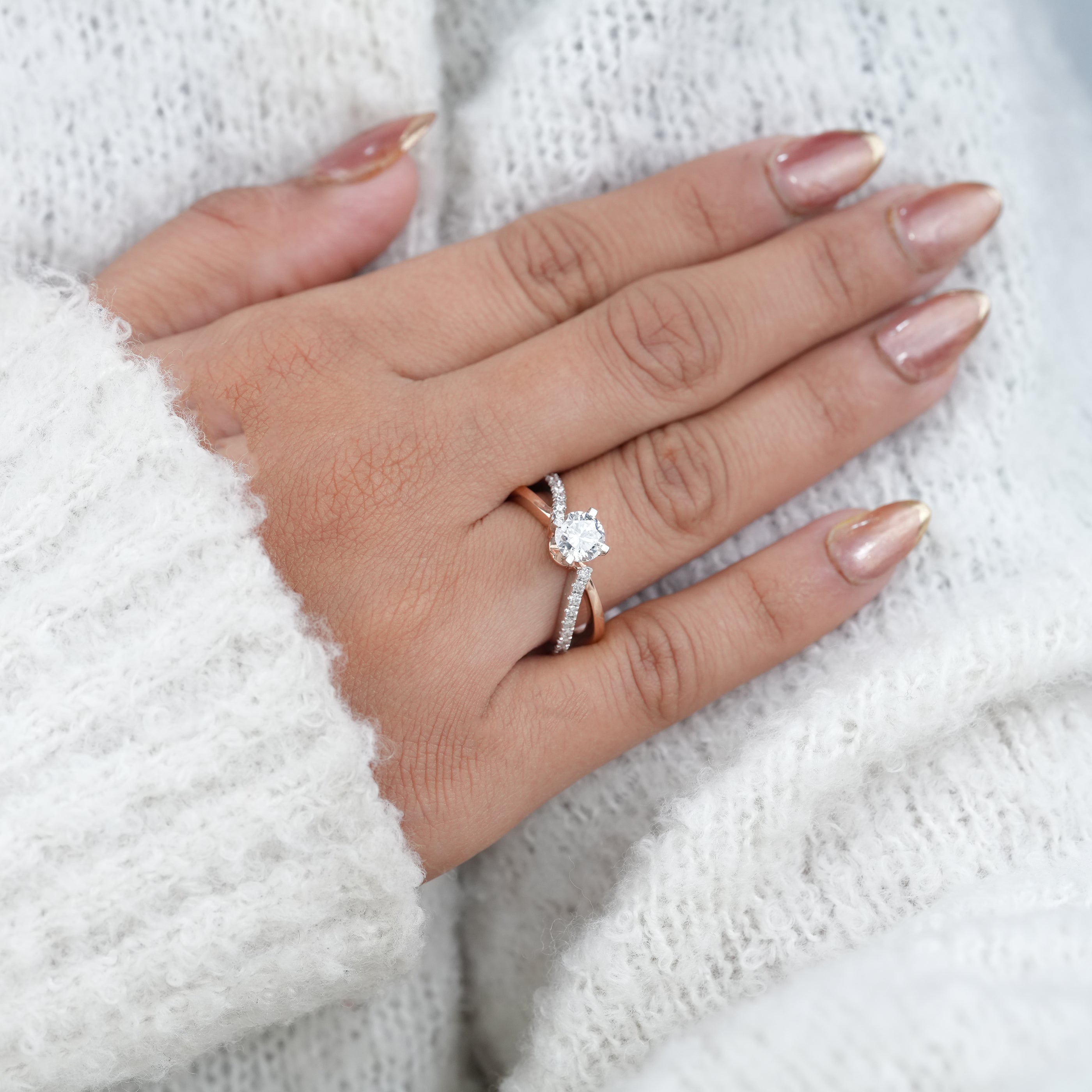Round Lab Diamond Engagement Ring with Split Shank Band