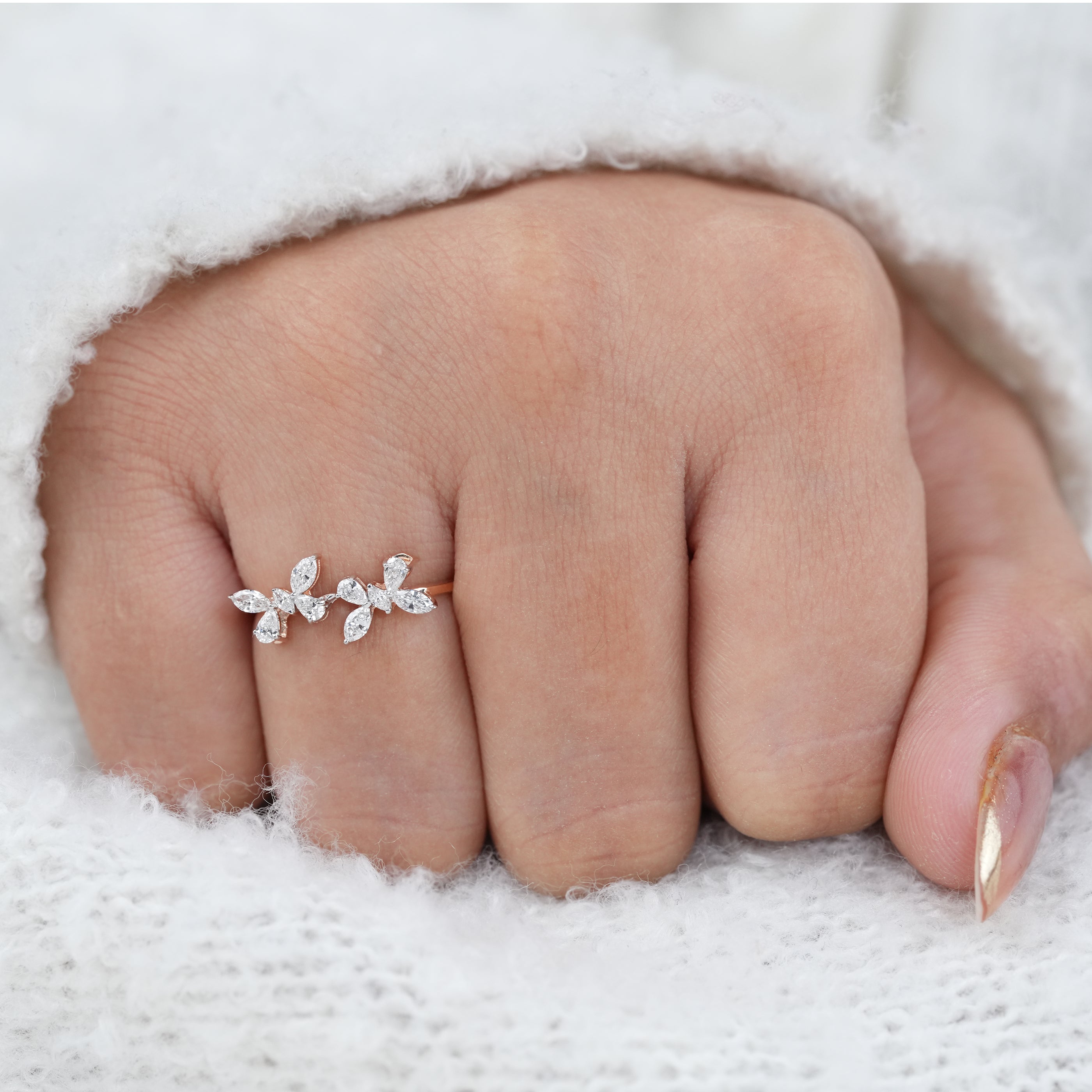 Floral Design Marquise Cluster Lab Diamond Wedding Ring