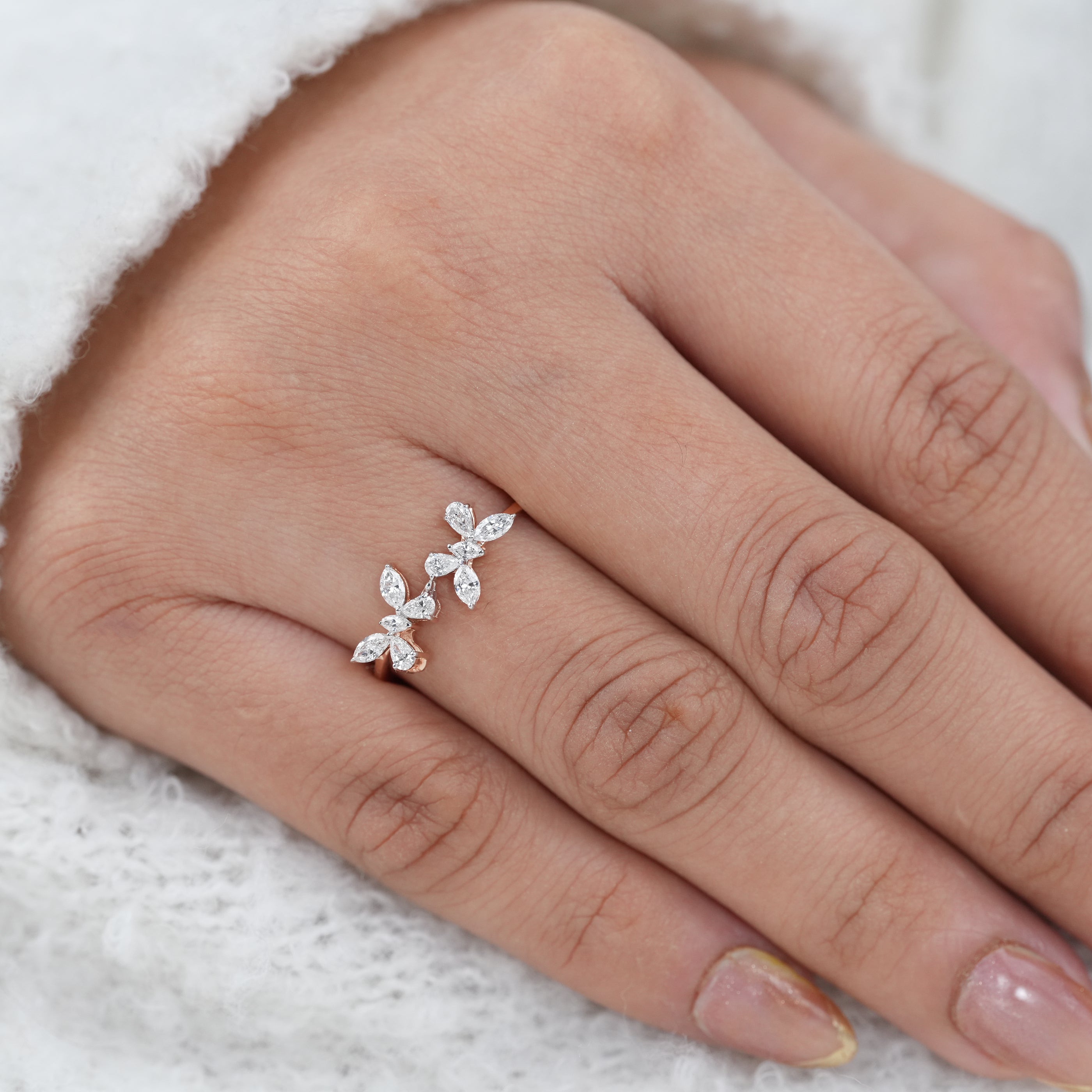 Floral Design Marquise Cluster Lab Diamond Wedding Ring