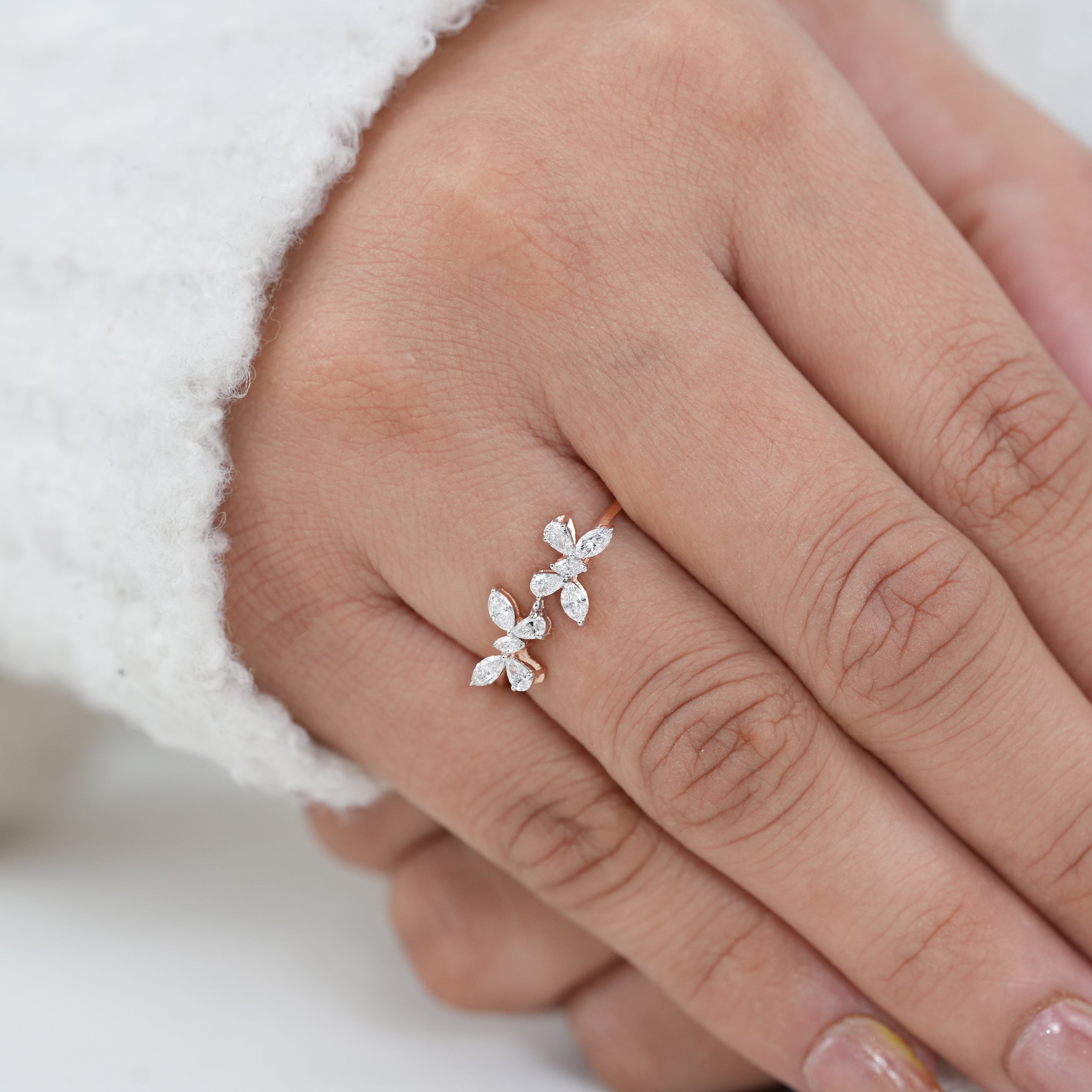 Floral Design Marquise Cluster Lab Diamond Wedding Ring
