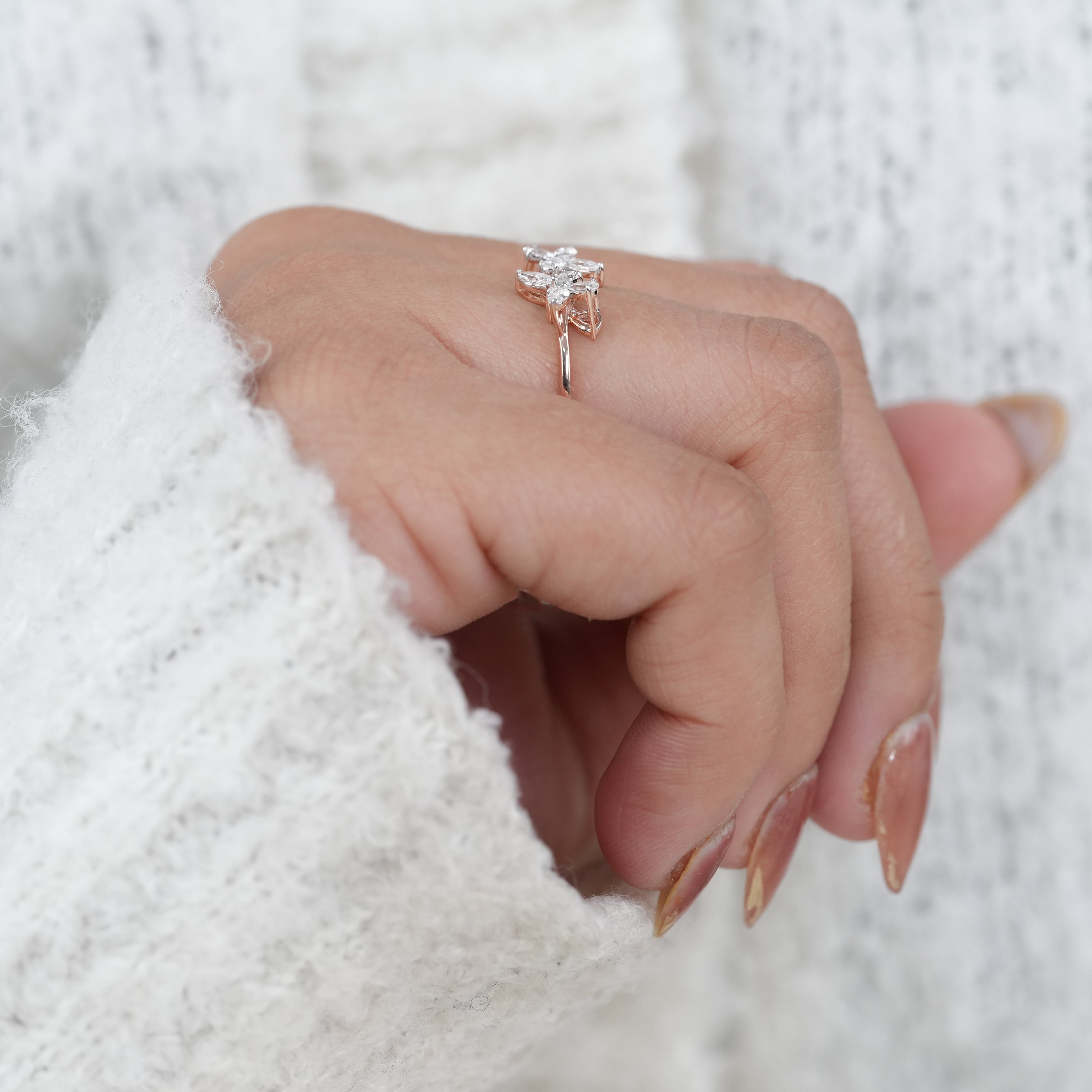Floral Design Marquise Cluster Lab Diamond Wedding Ring