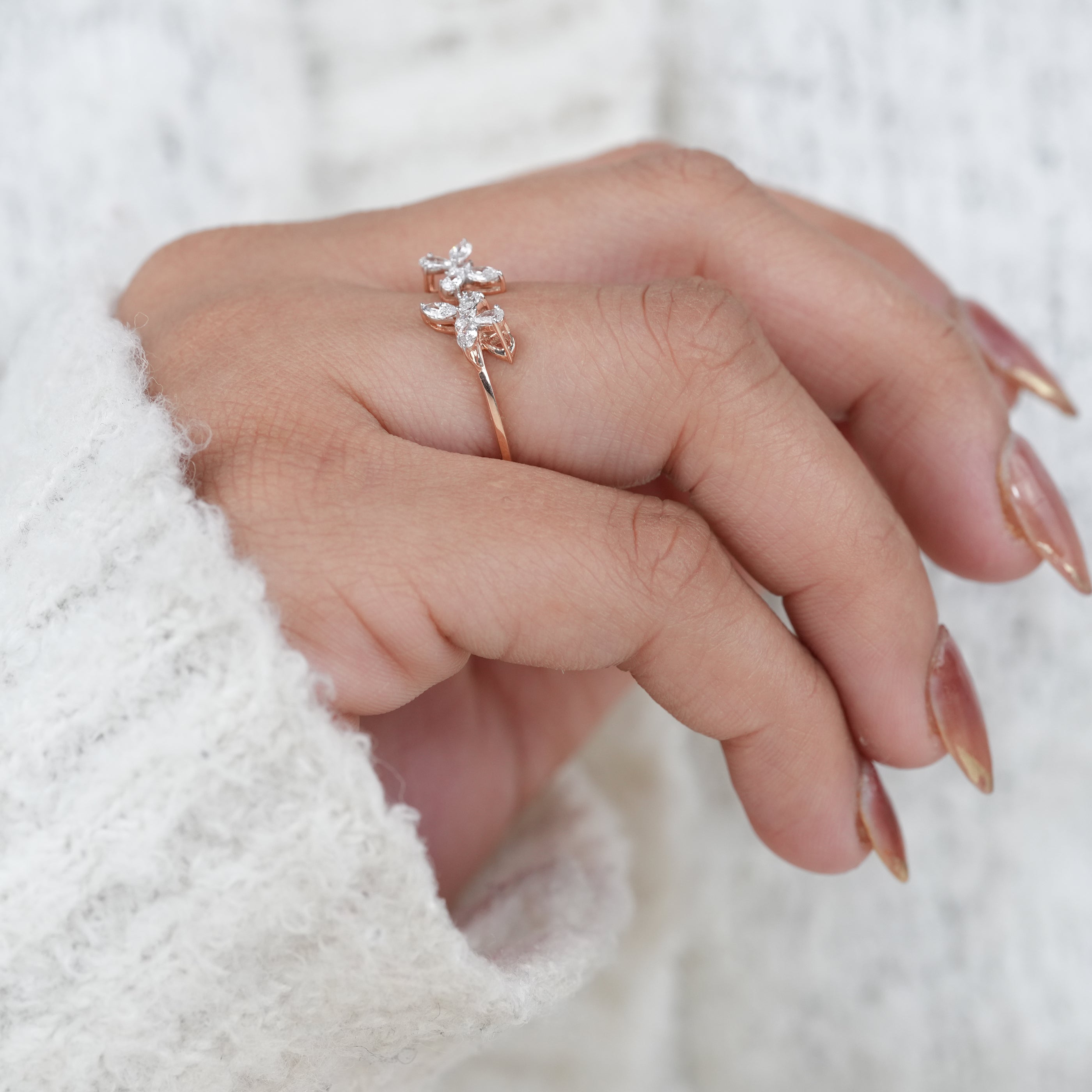Floral Design Marquise Cluster Lab Diamond Wedding Ring