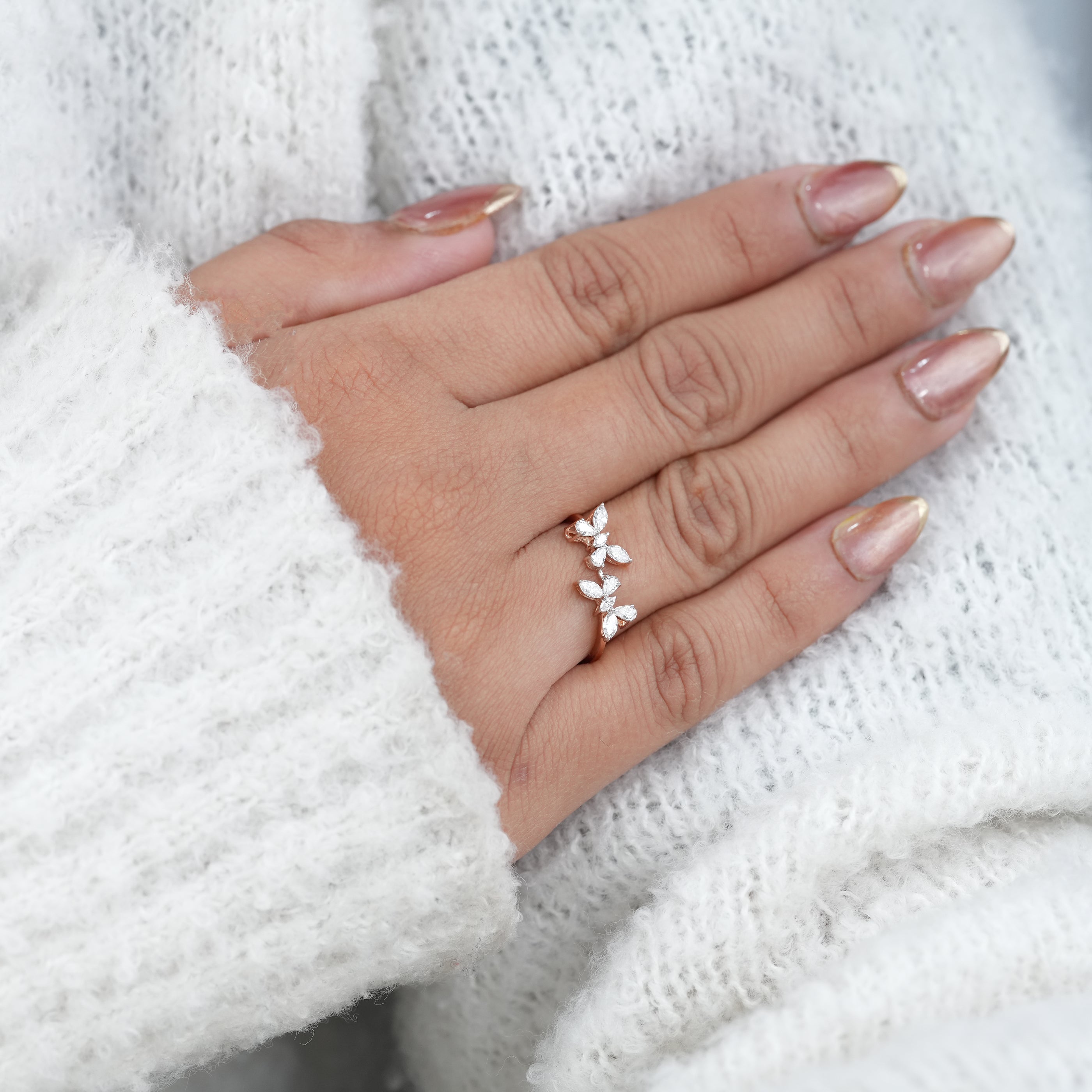 Floral Design Marquise Cluster Lab Diamond Wedding Ring
