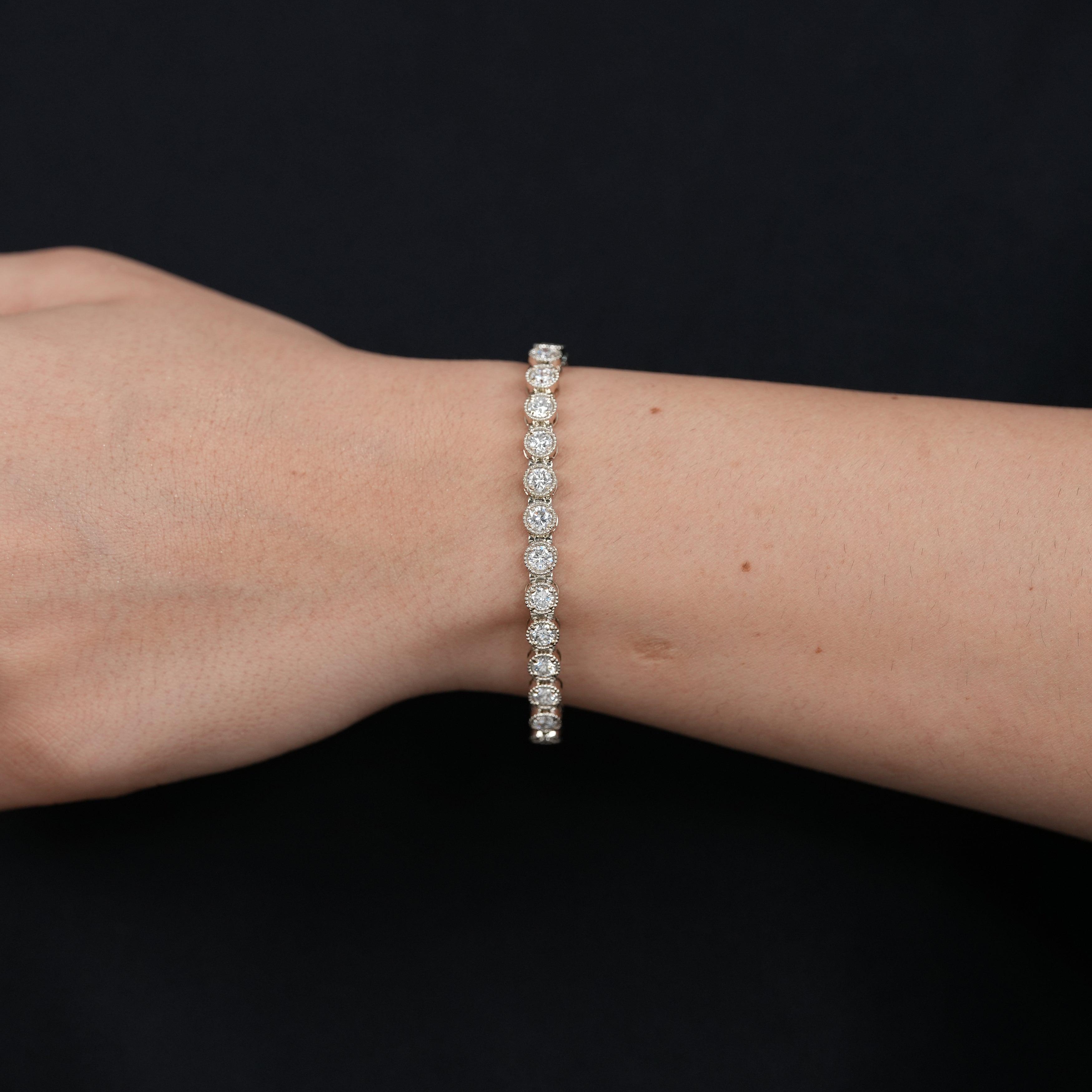 Milgrain lab grown diamond tennis bracelet for anniversary gift