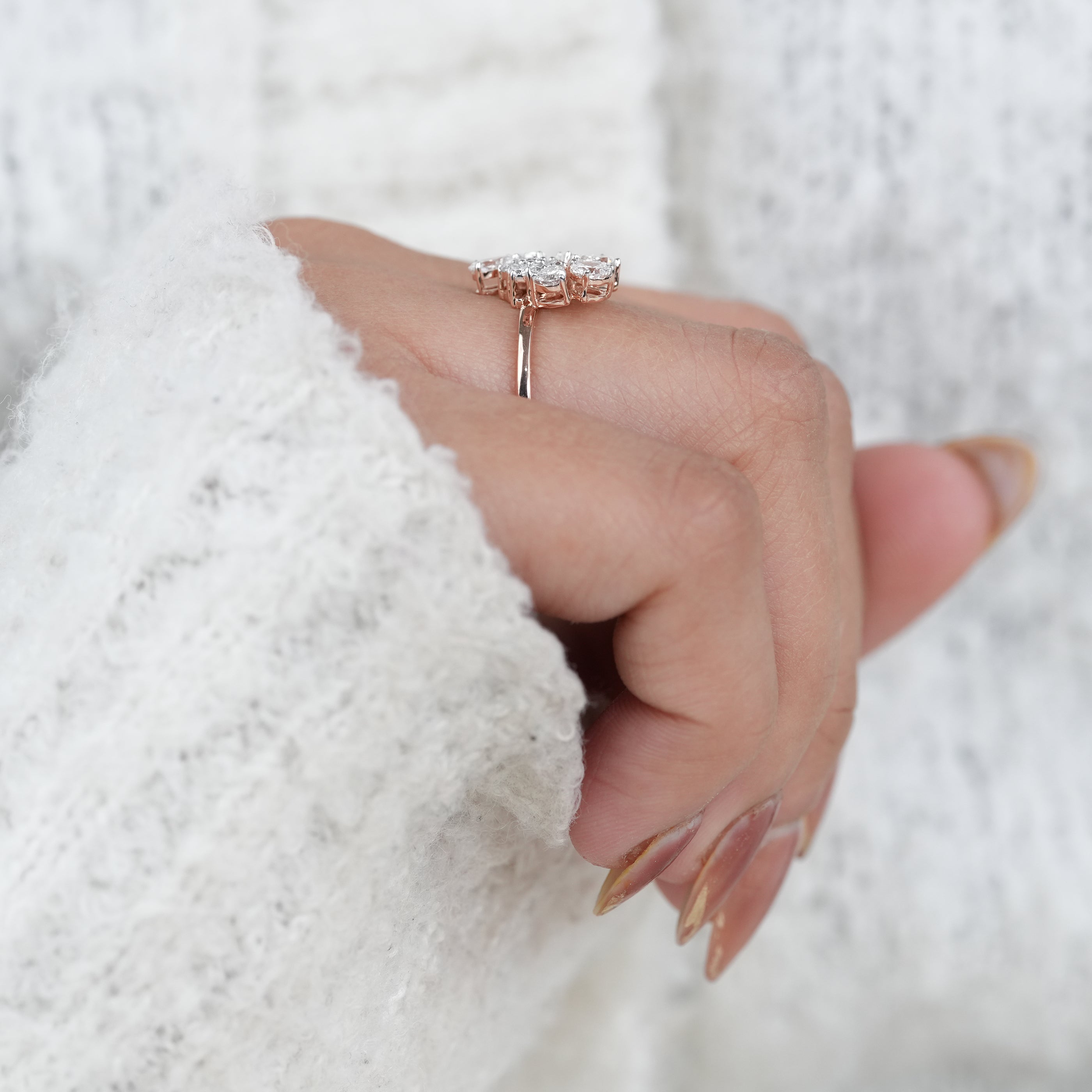 Floral Cluster Pear Lab Diamond Wedding Ring