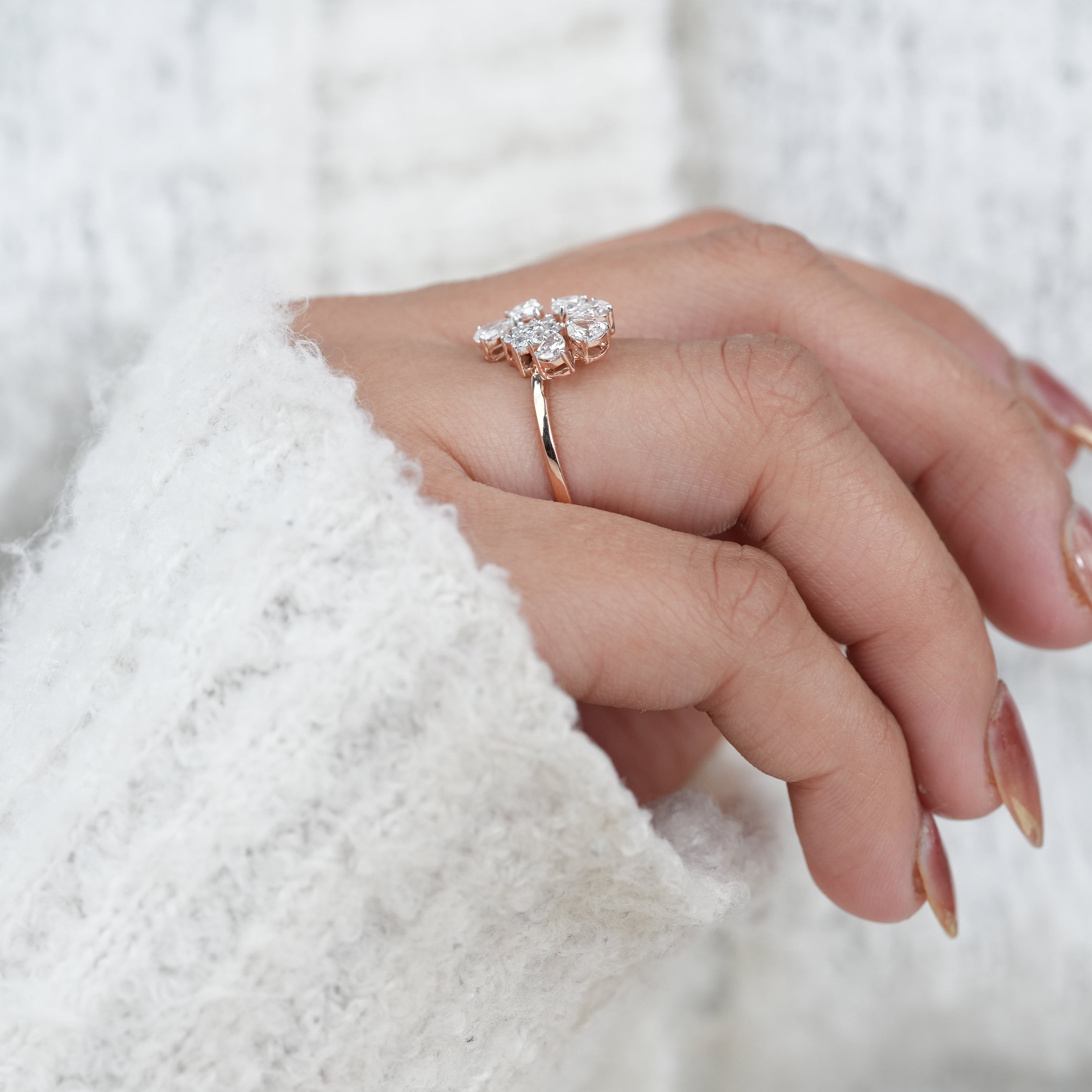 Floral Cluster Pear Lab Diamond Wedding Ring