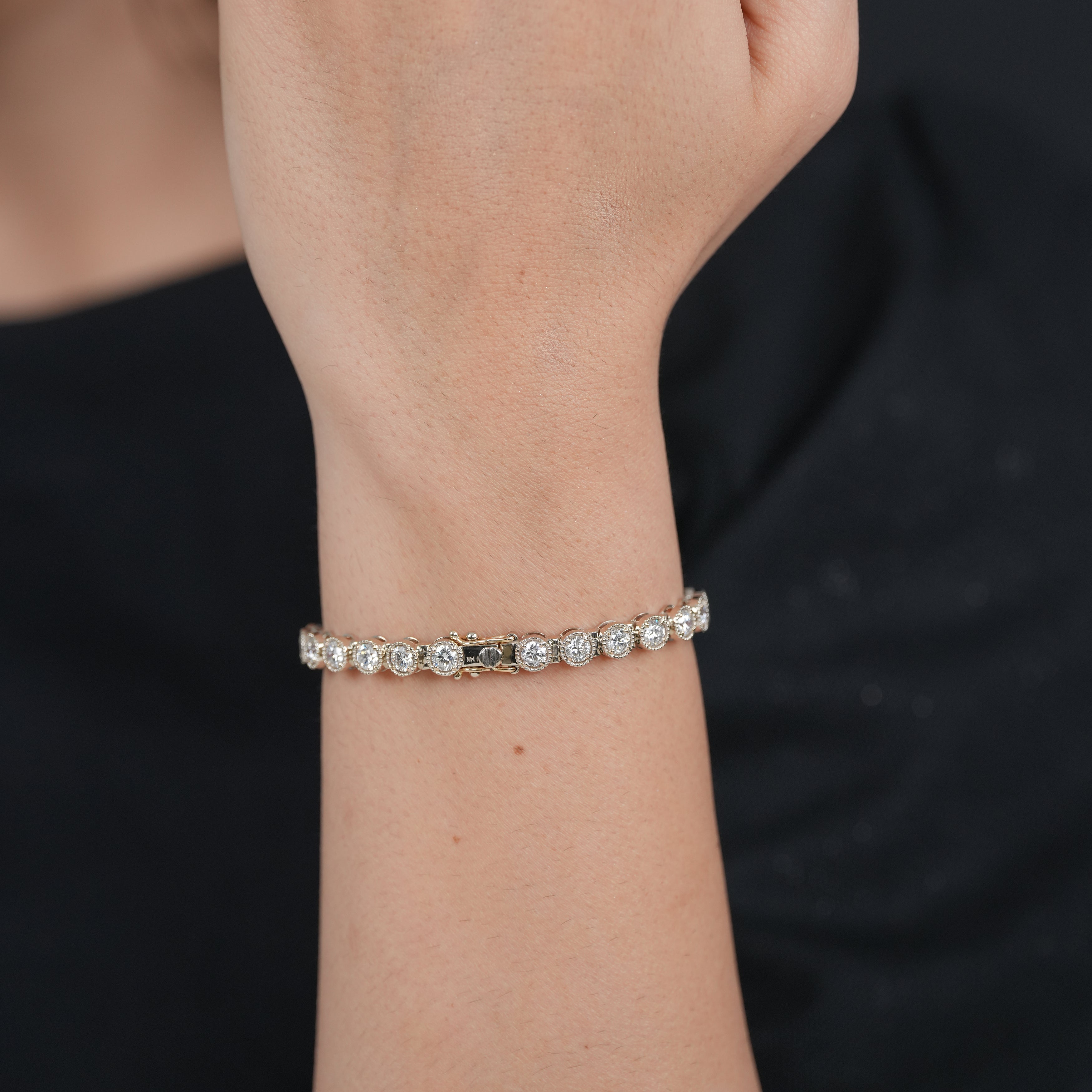 Vintage inspired lab grown diamond tennis bracelet with milgrain finish
