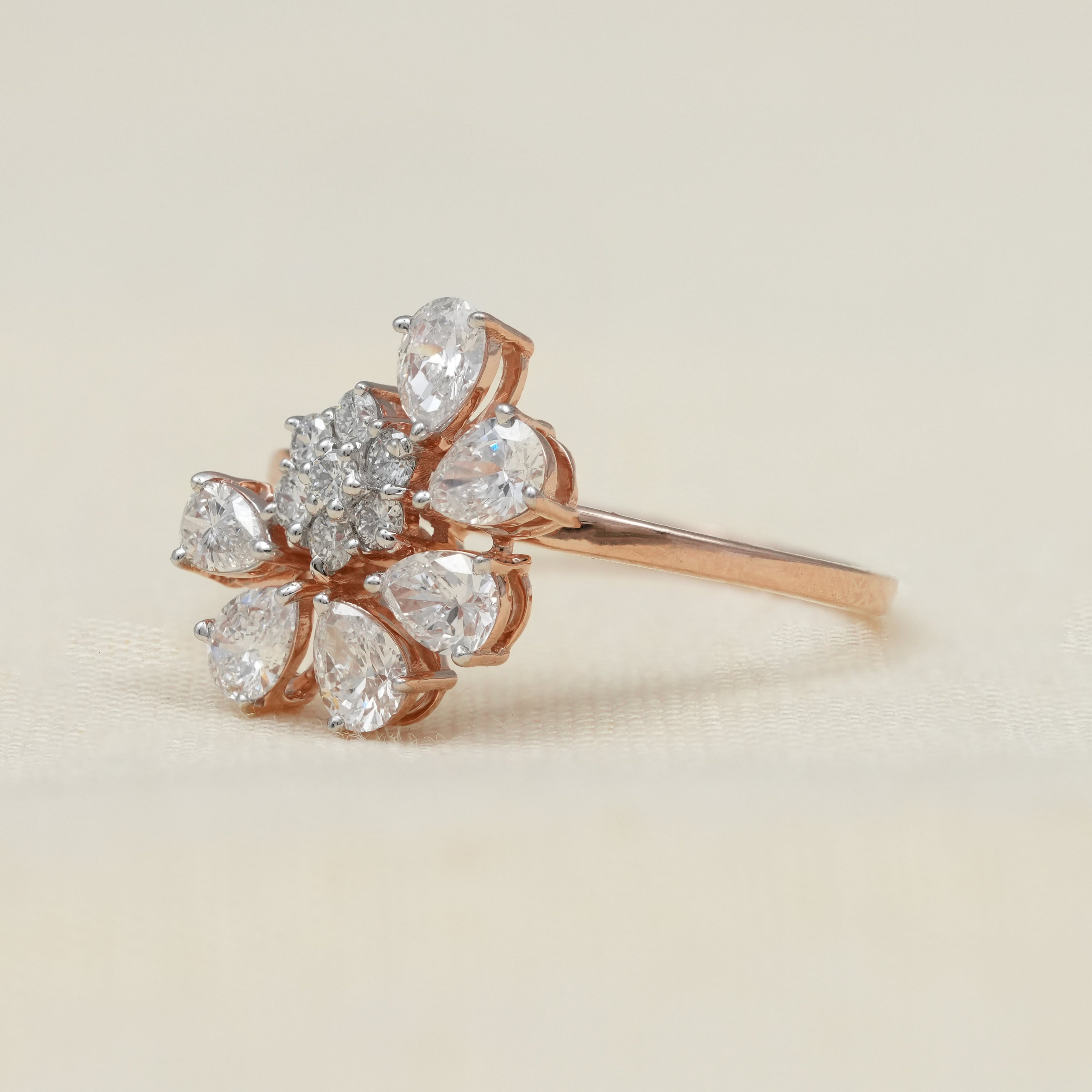 Floral Cluster Pear Lab Diamond Wedding Ring