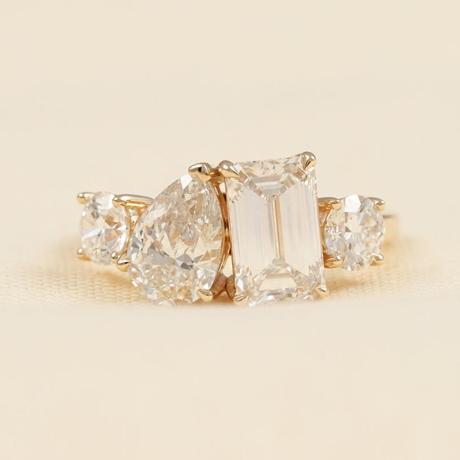Toi Et Moi Pear and Emerald Cut Lab Diamond Engagement Ring