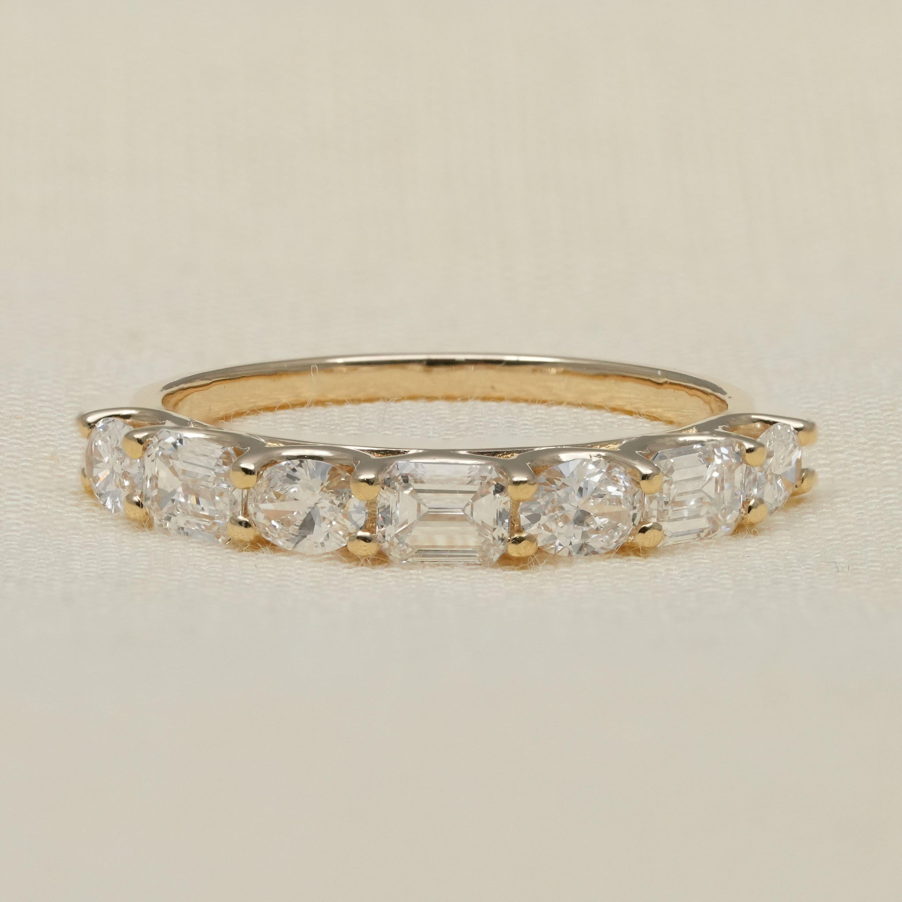 Oval and emerald seven stone lab grown diamond ring anniversary gift
