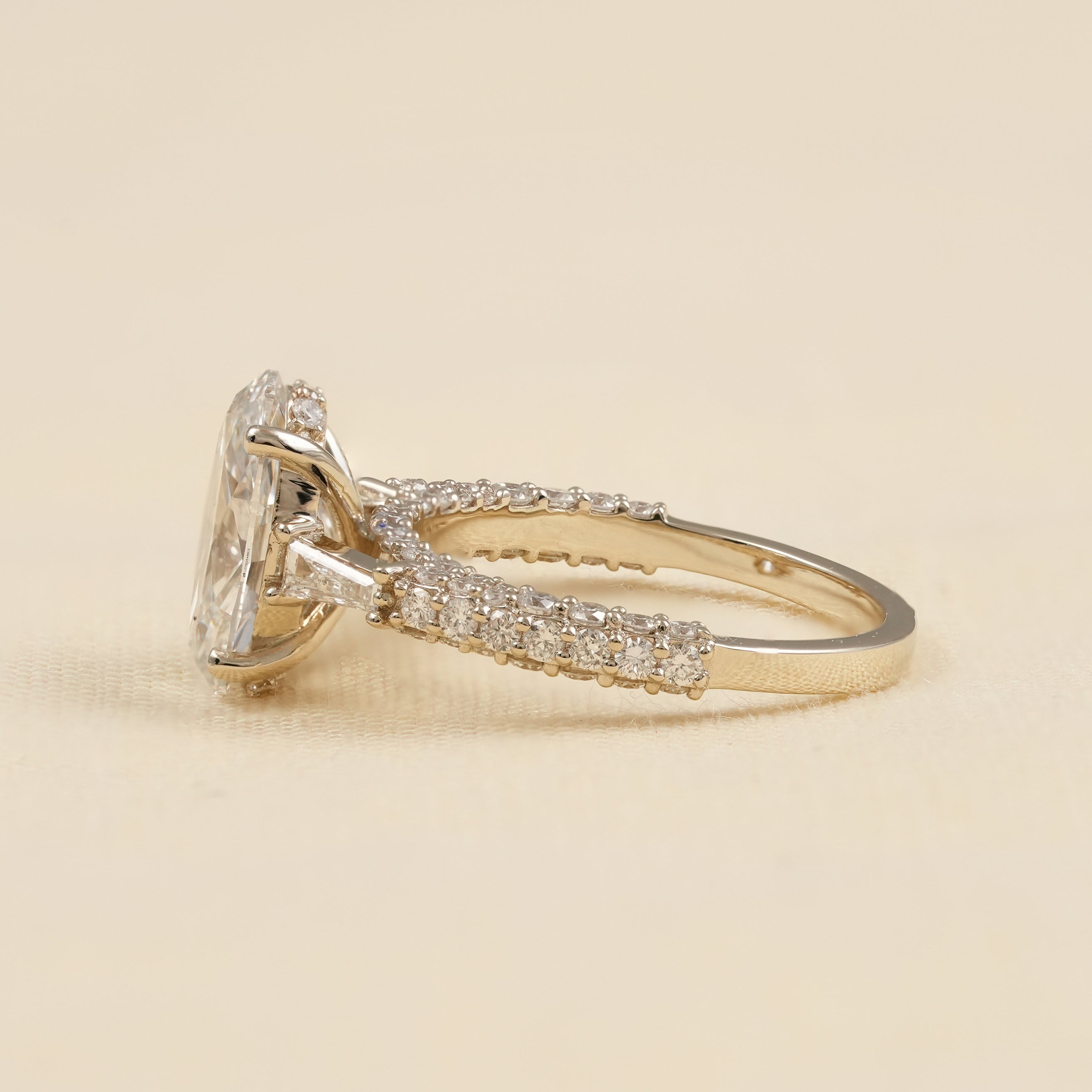 Oval Lab Grown Diamond Ring with Hidden Halo and Pave Setting