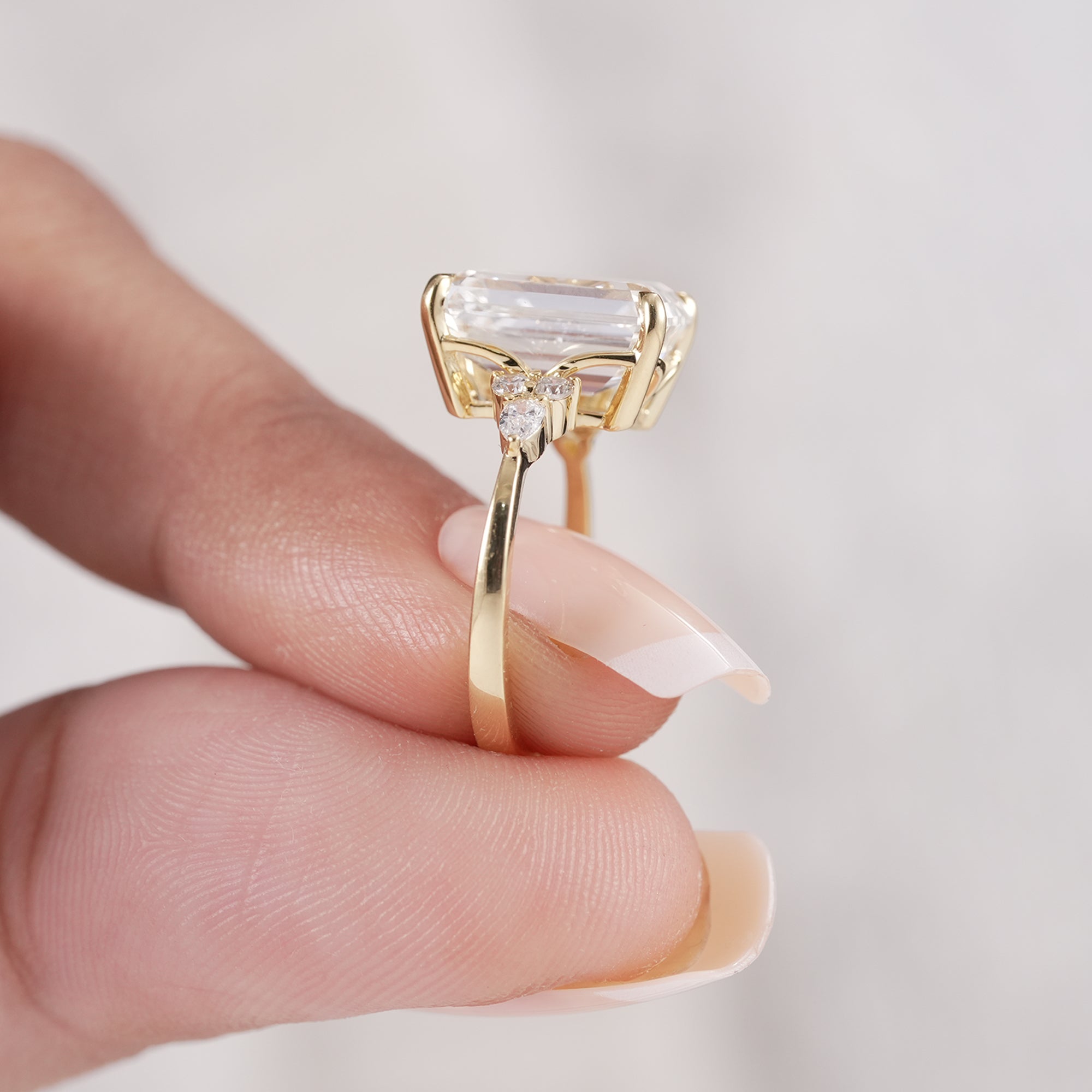 Modern emerald cut diamond bridal ring