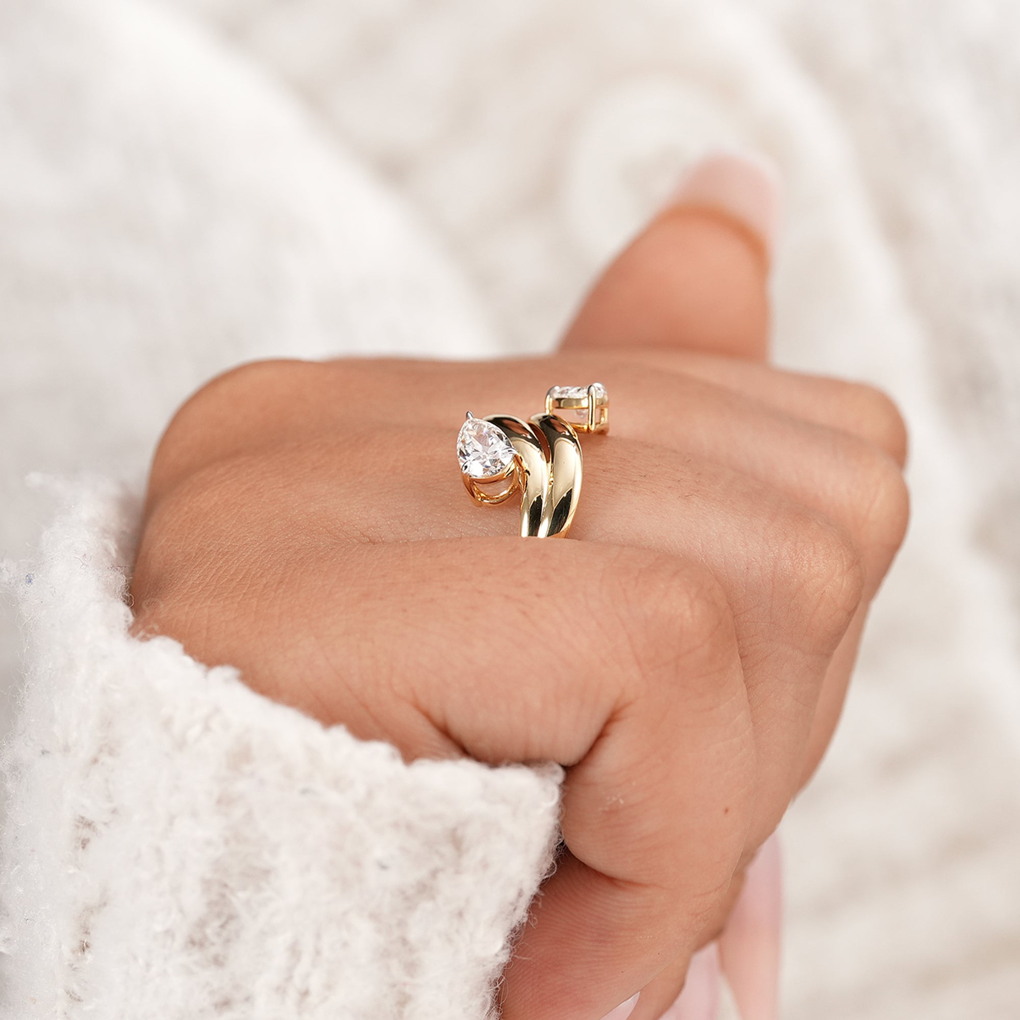 Modern chunky pear lab diamond band perfect for weddings and anniversaries