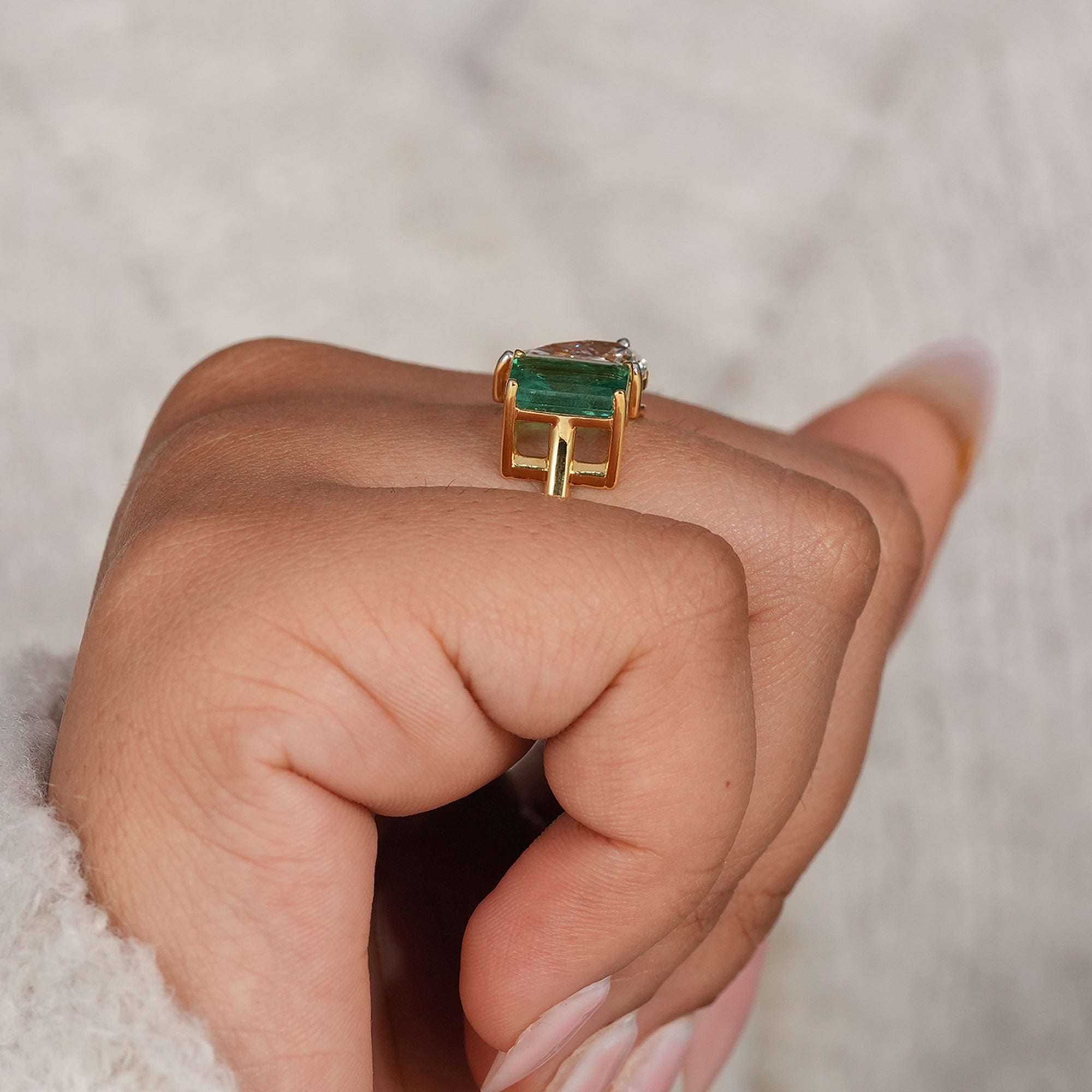 Handmade emerald pear diamond ring for women