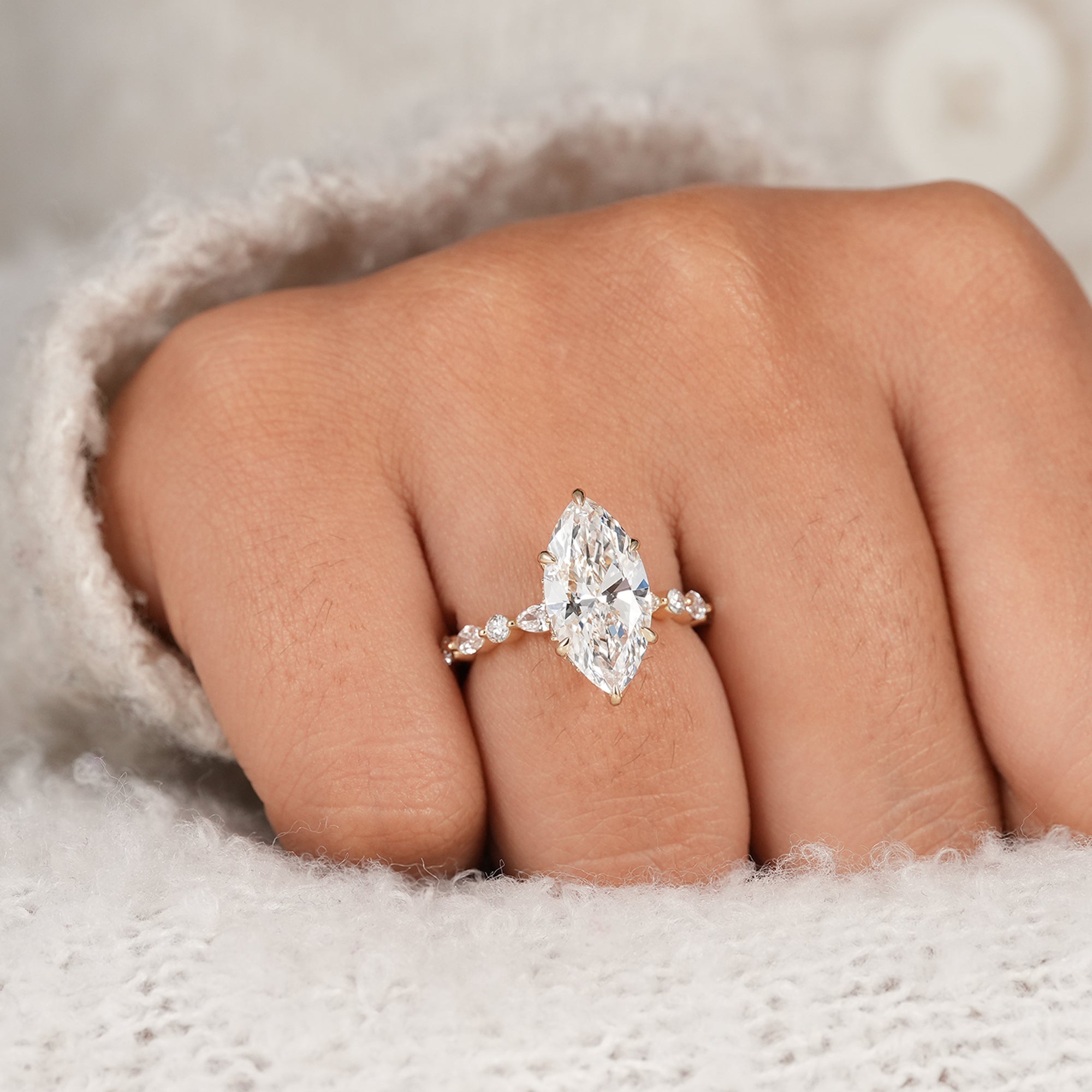 Sustainable marquise diamond anniversary ring in solid gold