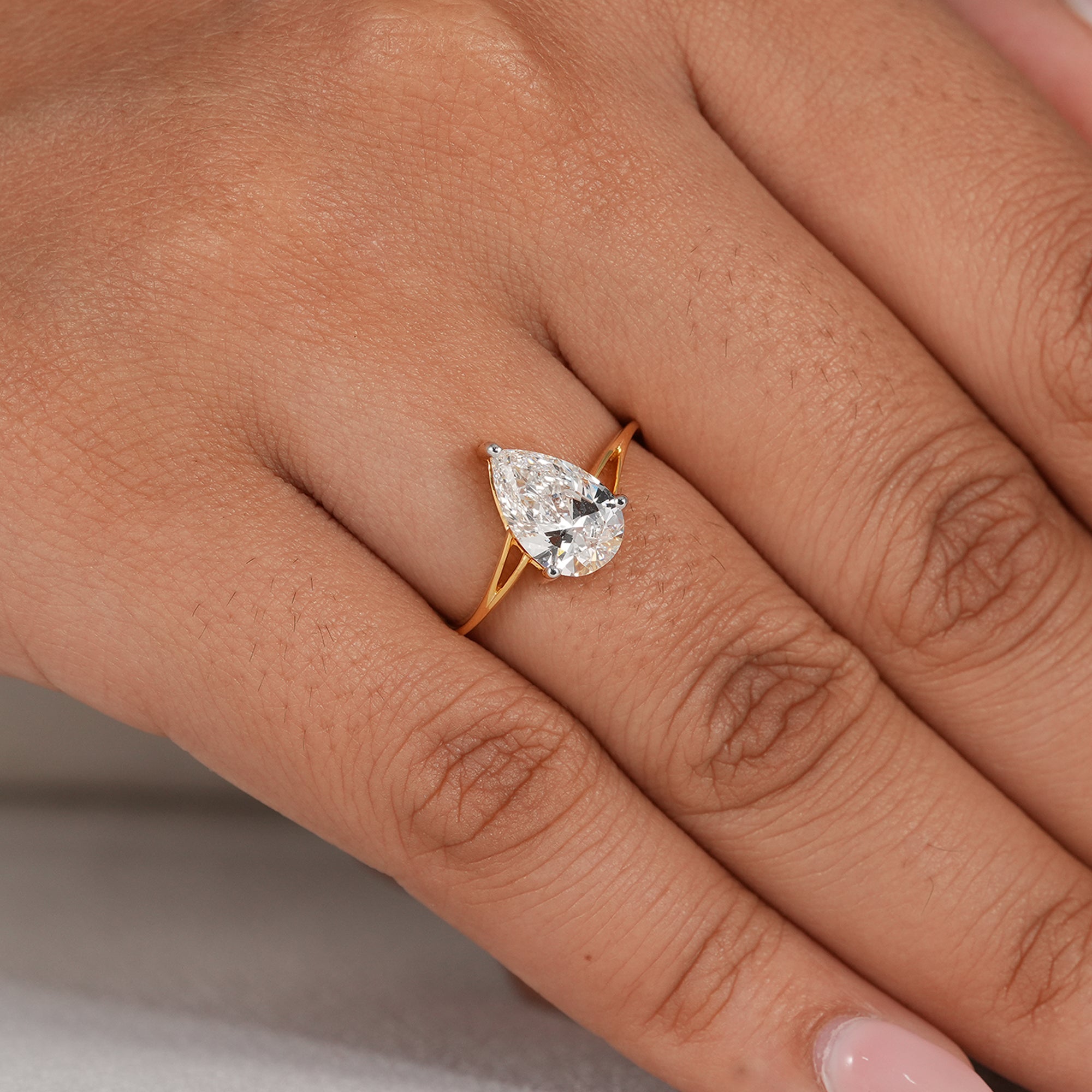 Sustainable pear lab diamond solitaire ring for women