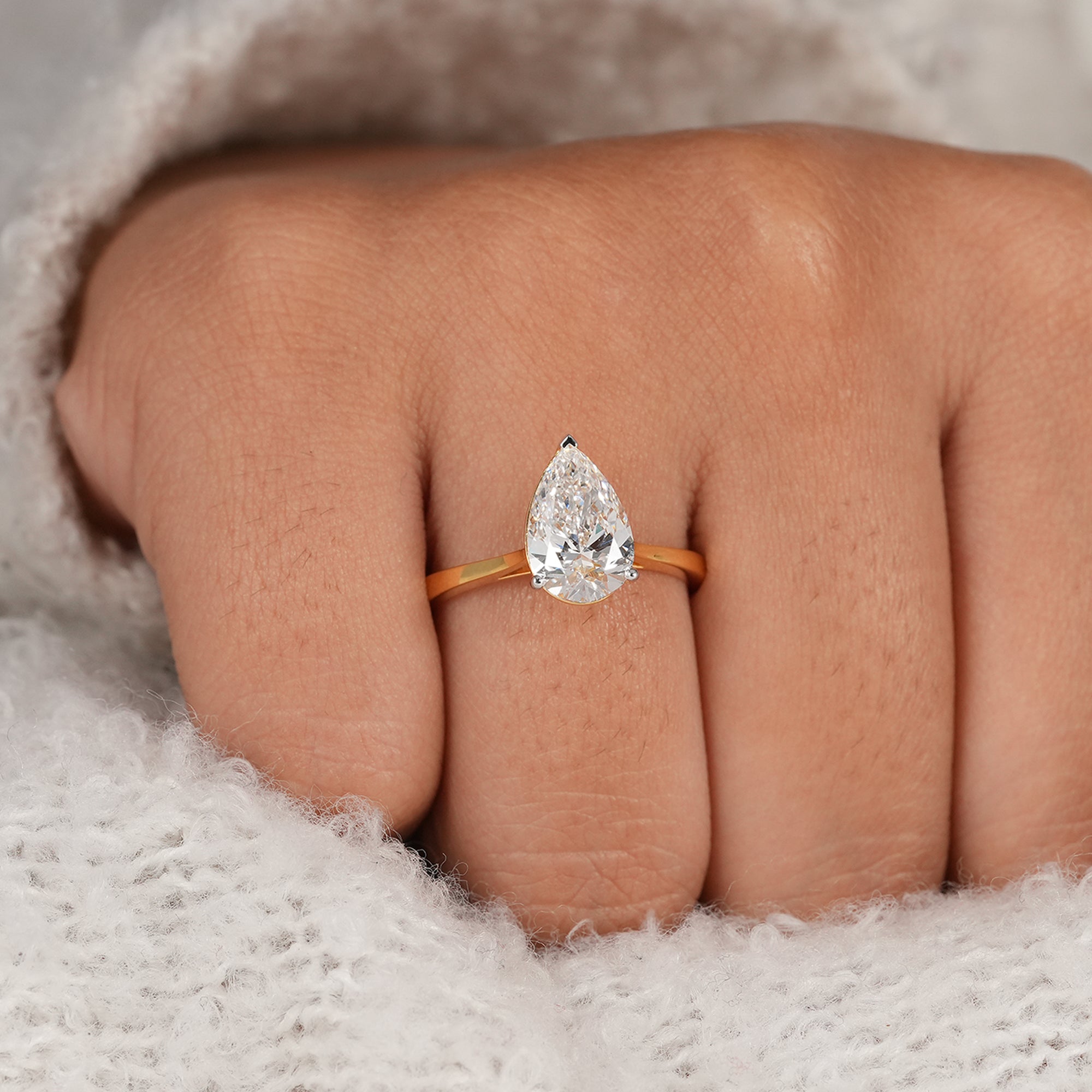 IGI certified pear lab grown diamond bridal ring