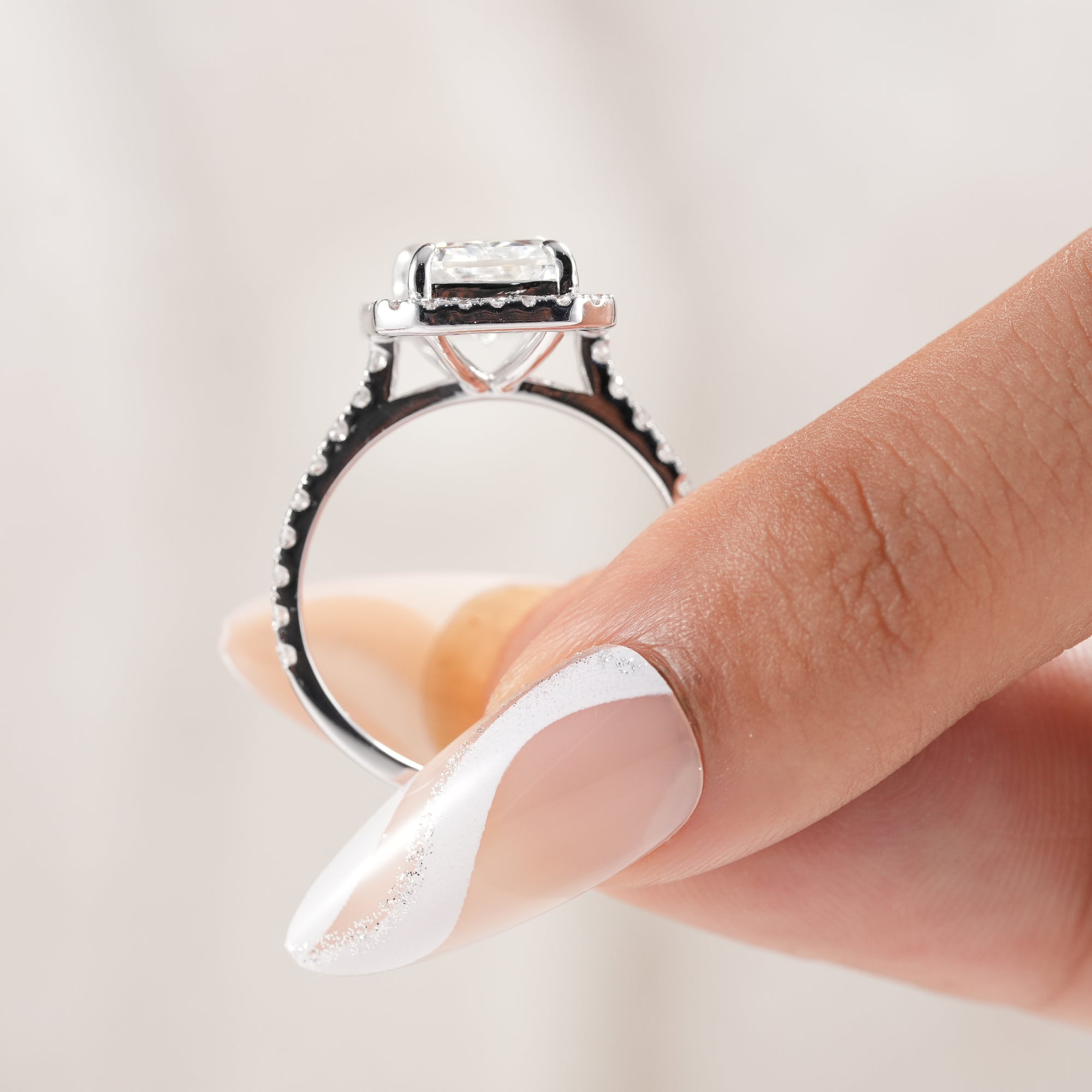Handmade radiant lab diamond ring with polished finish.