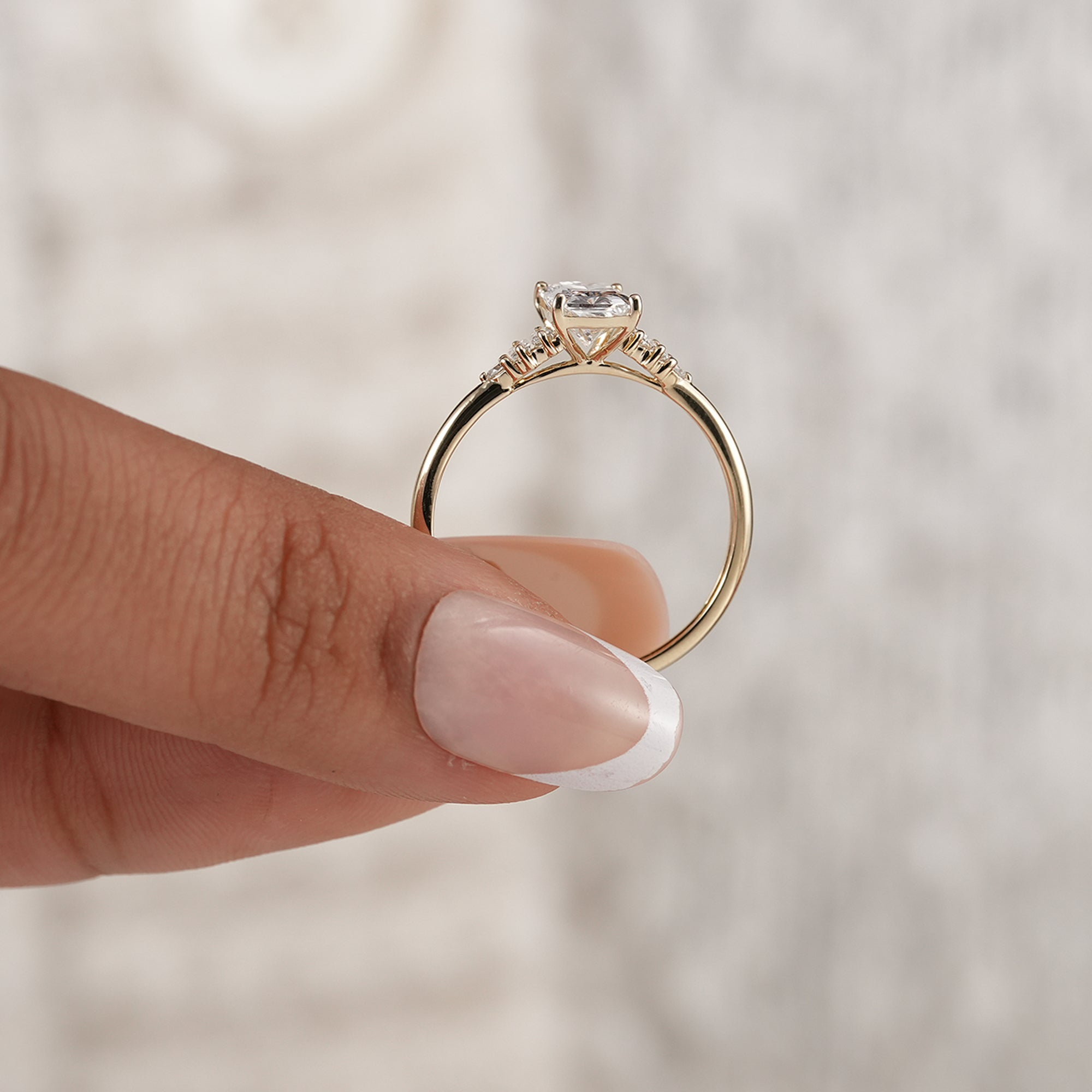 Handmade radiant lab diamond ring with seven stone setting
