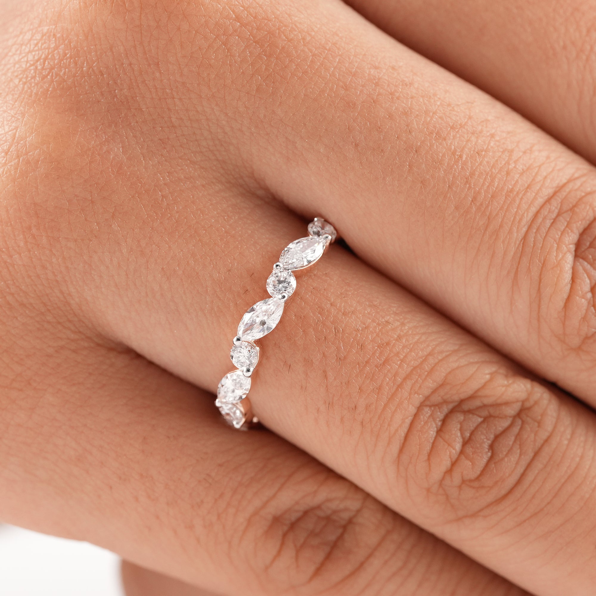 Elegant half eternity lab diamond band.