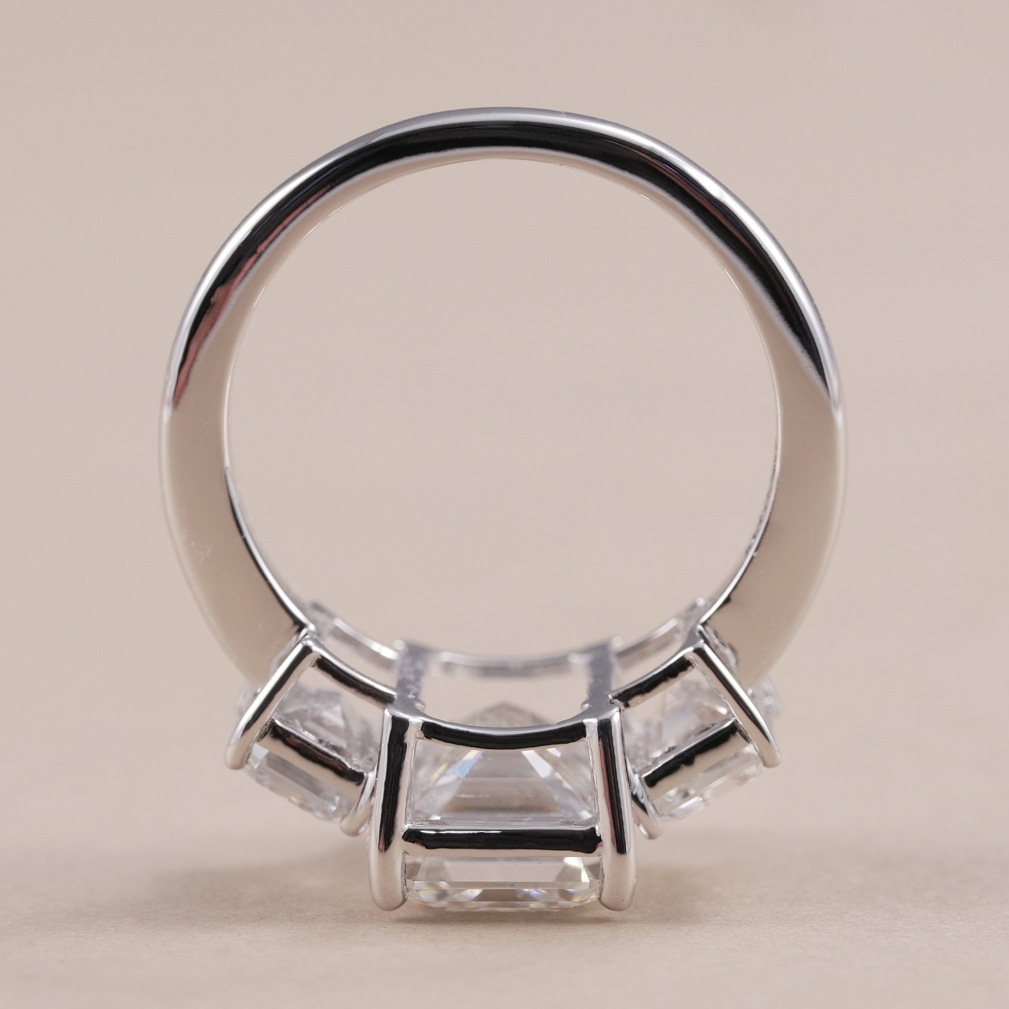 Past present future diamond ring featuring emerald cut diamonds