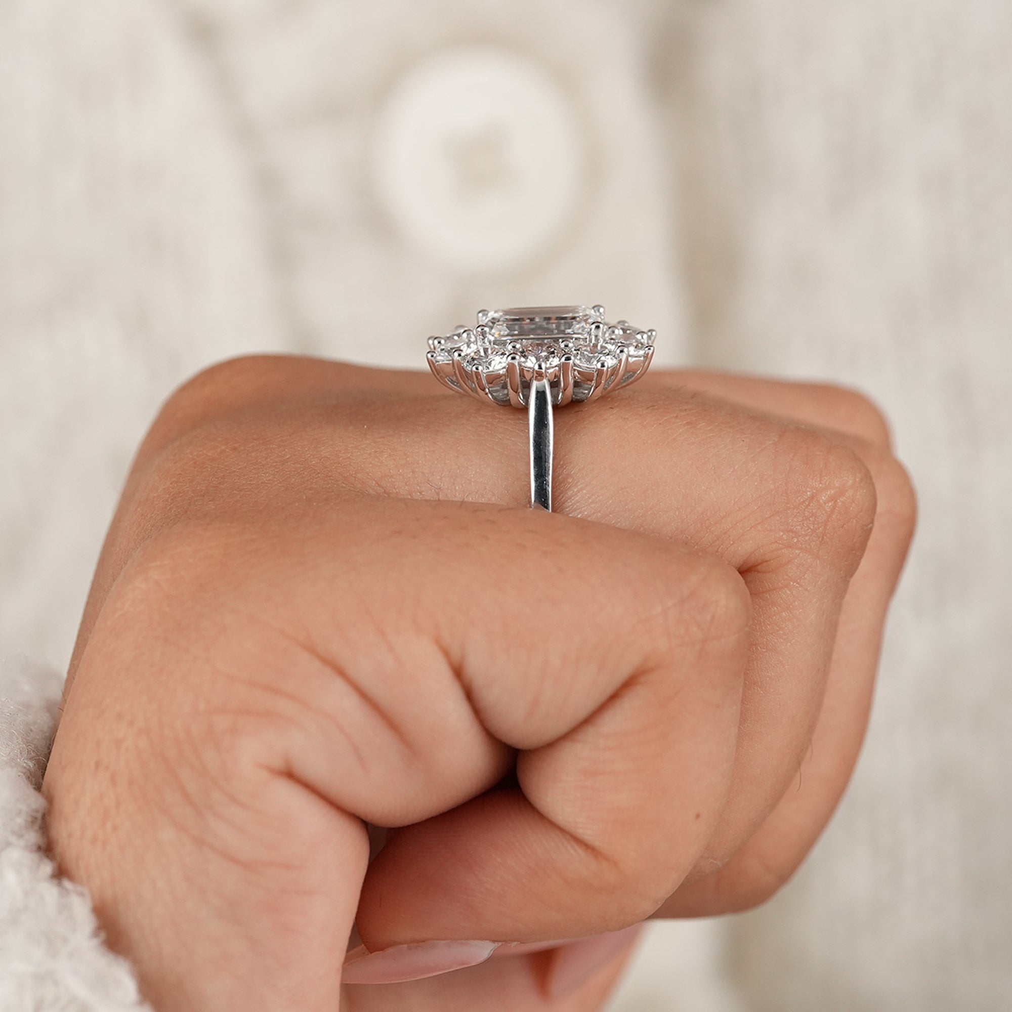 Fine jewelry emerald cut halo lab grown diamond ring