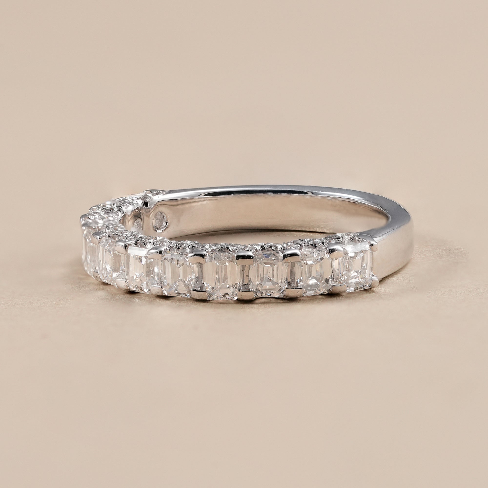 Half eternity emerald lab grown diamond anniversary band for women