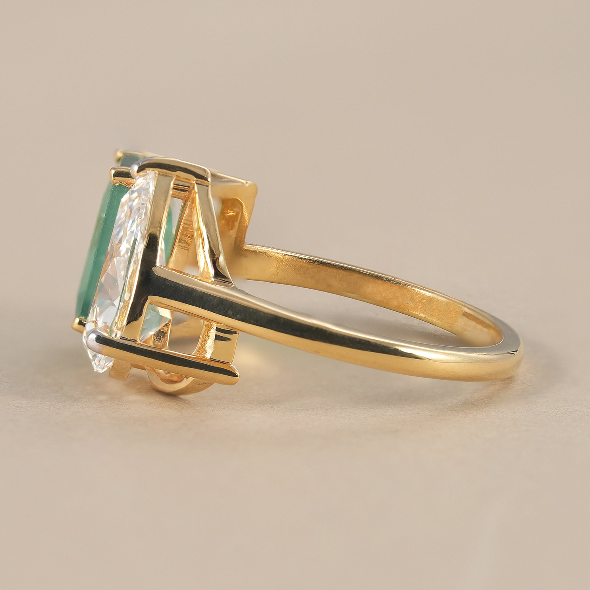 Luxury emerald pear engagement ring with lab grown diamonds