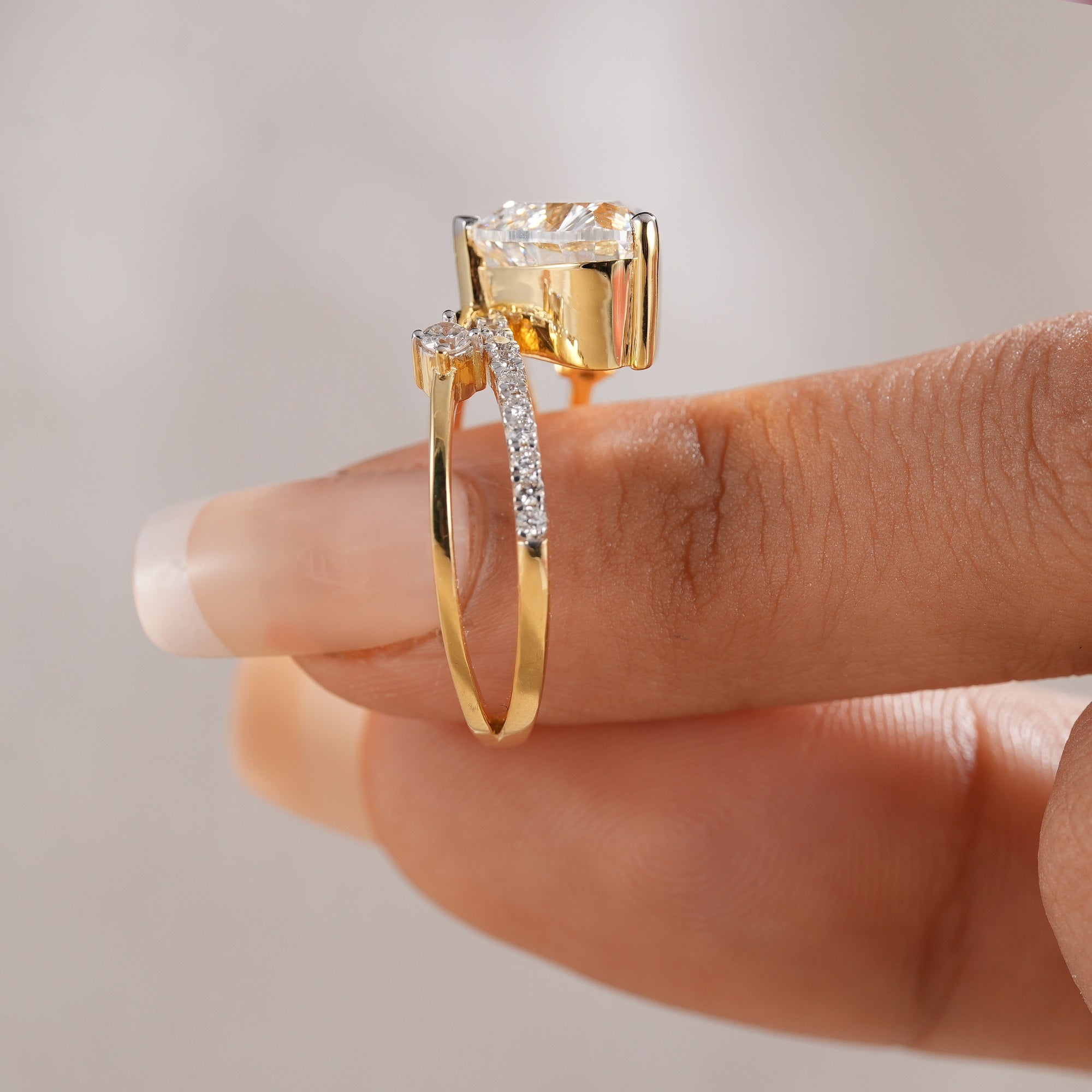 Luxury heart lab grown diamond bypass engagement ring