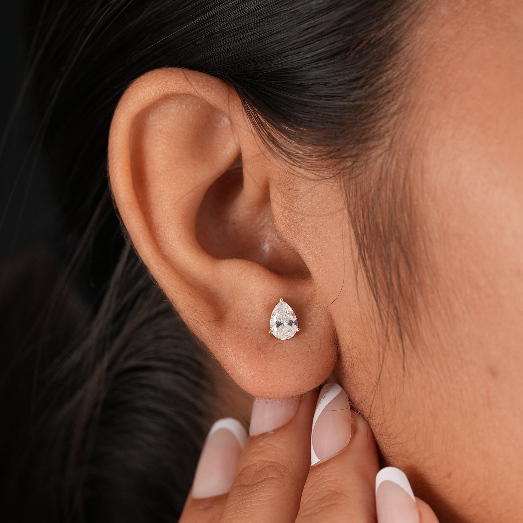 Classic pear solitaire diamond earrings in yellow gold