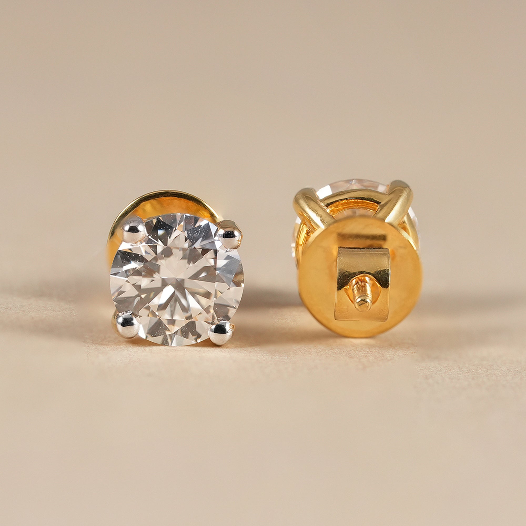 Everyday round lab grown diamond earrings in yellow gold