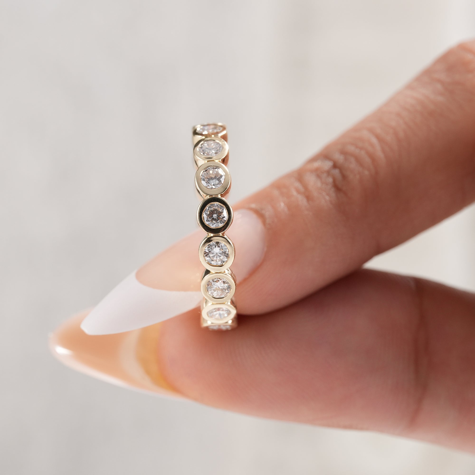 Contemporary lab grown diamond bridal band.