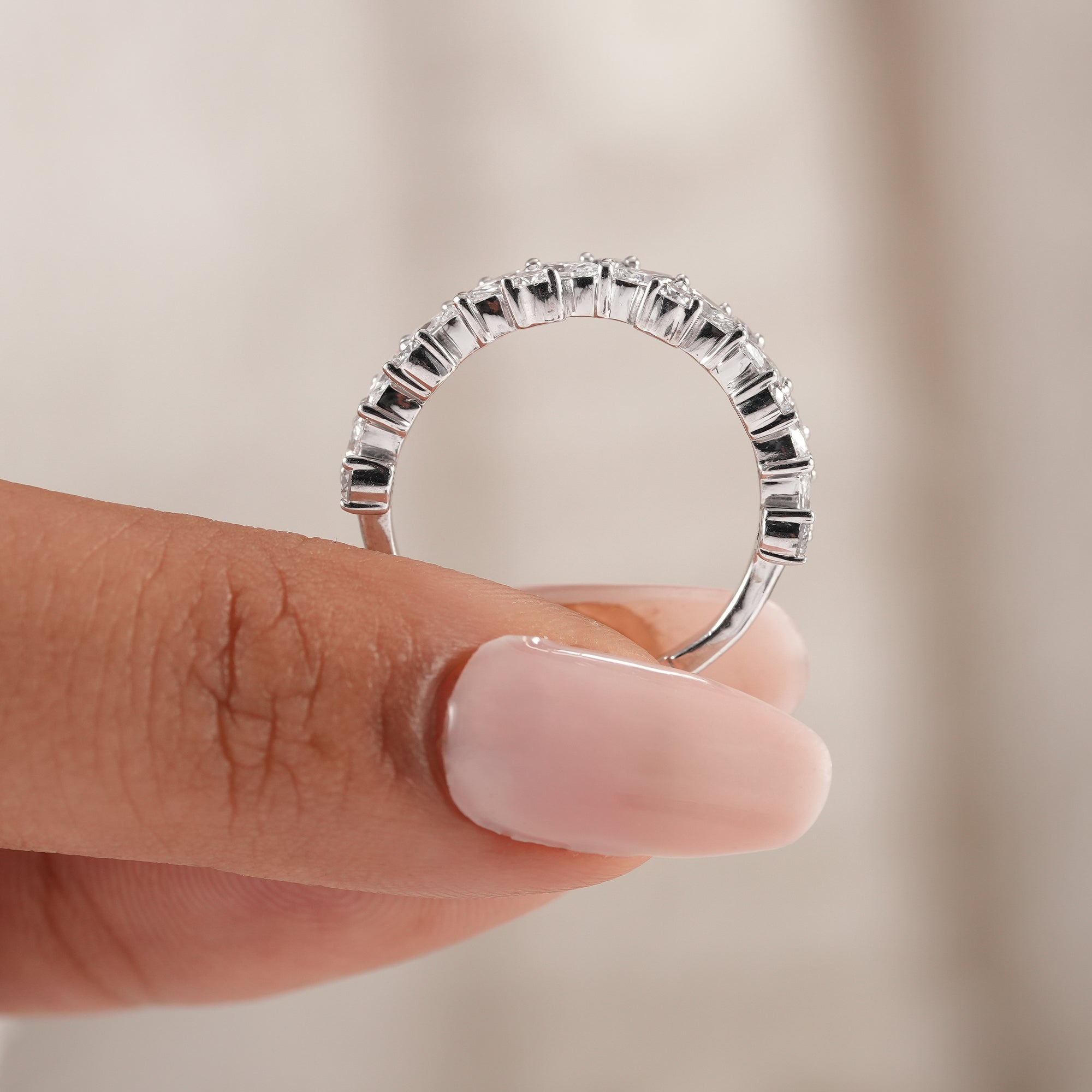 Handmade marquise and round diamond band for women.