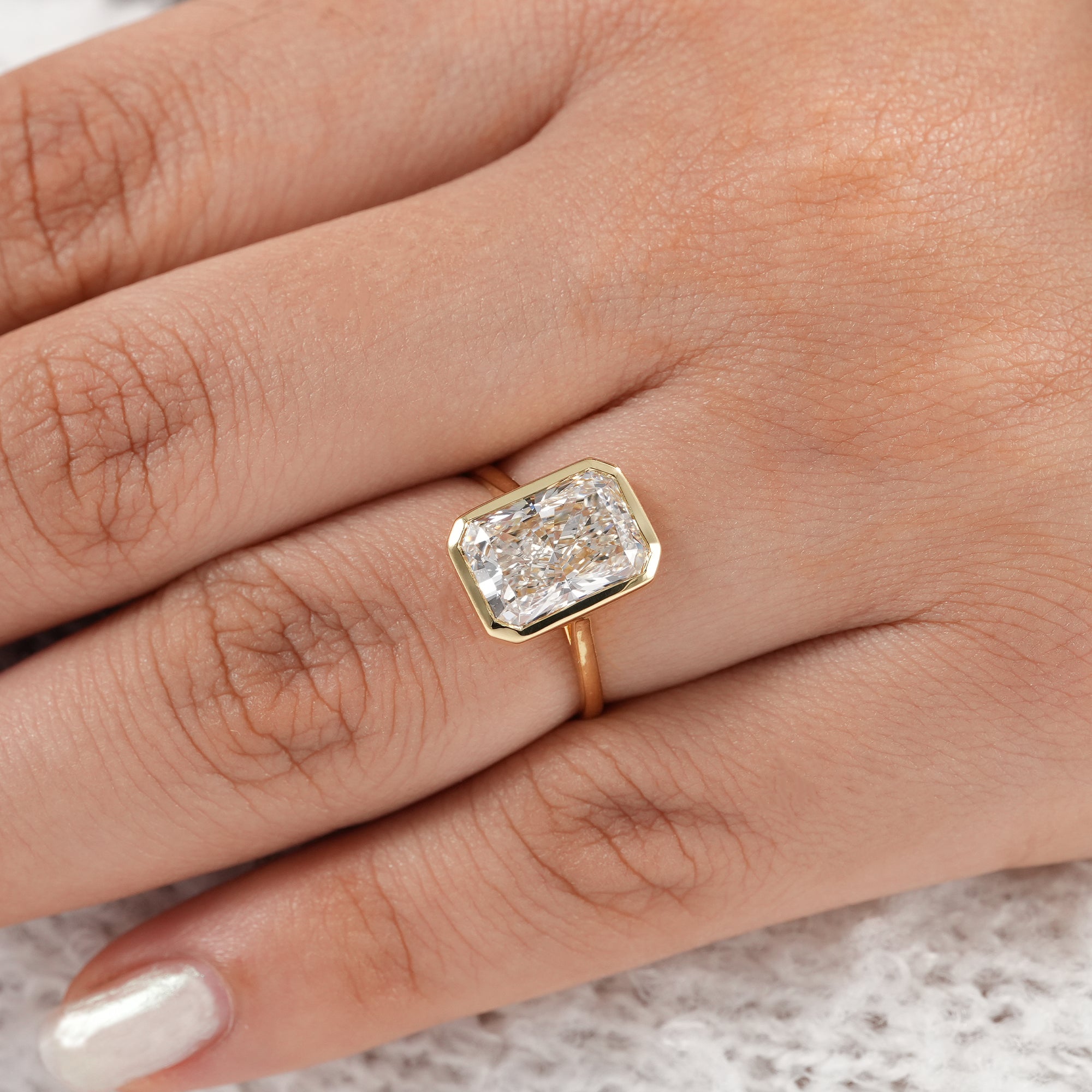 Fine jewelry radiant diamond ring close up