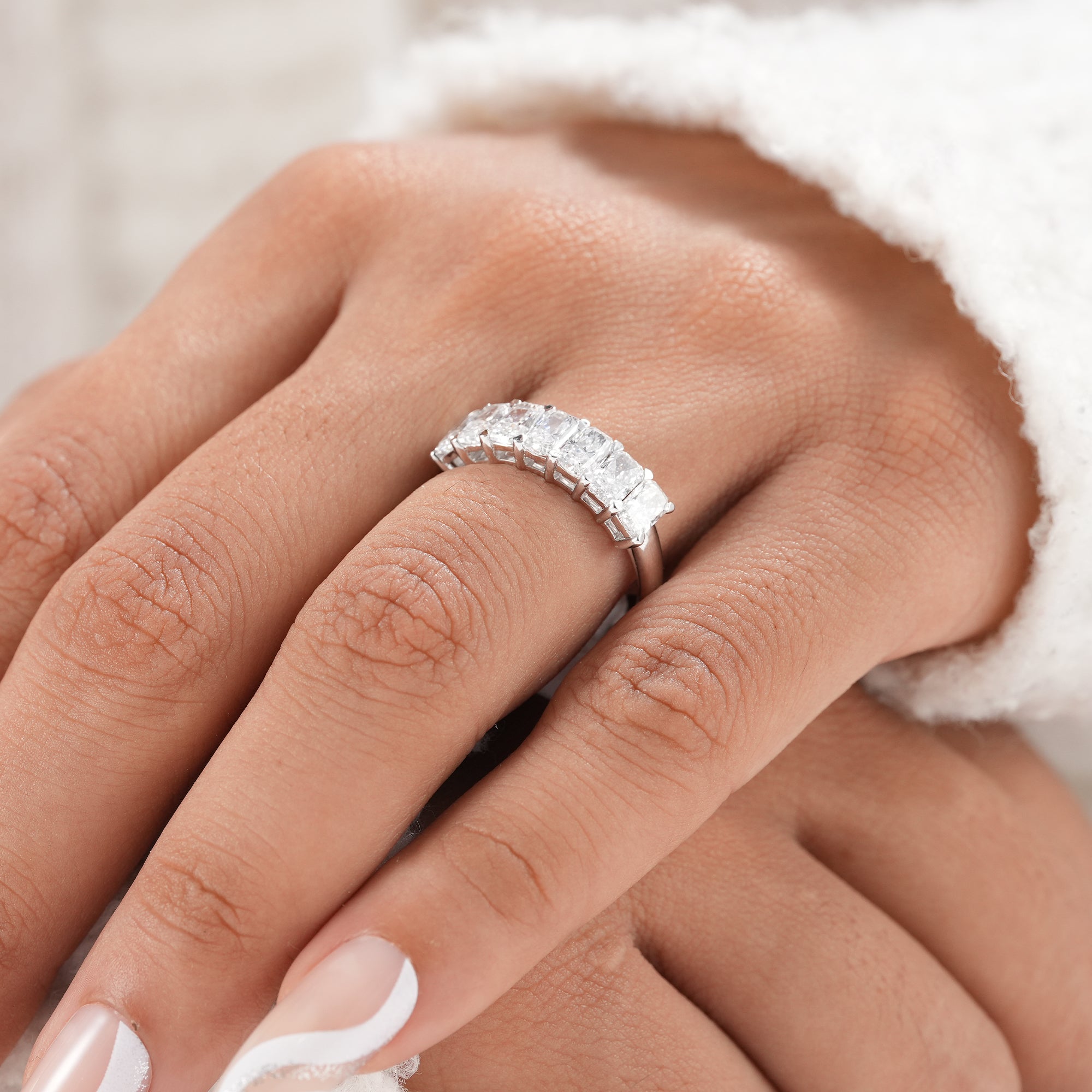 Radiant lab grown diamond bridal jewelry ring.