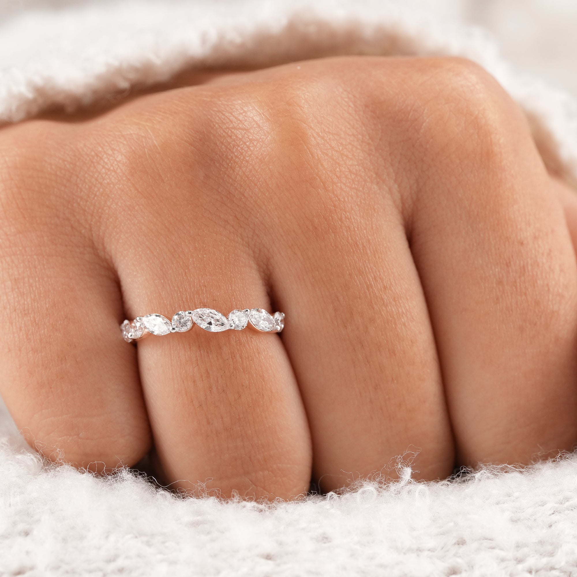 Handmade lab diamond wedding band for women.