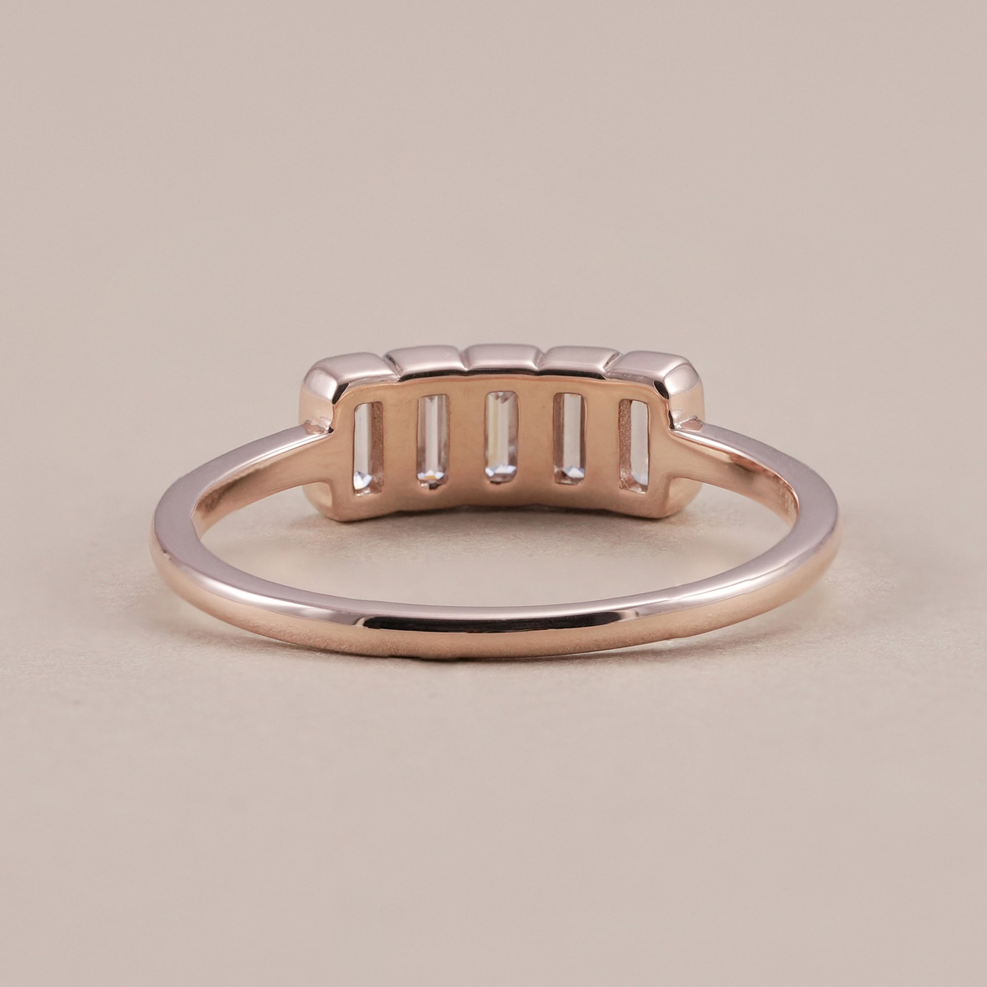 Bezel Set 5 Stone Emerald Cut Lab Diamond Wedding Band