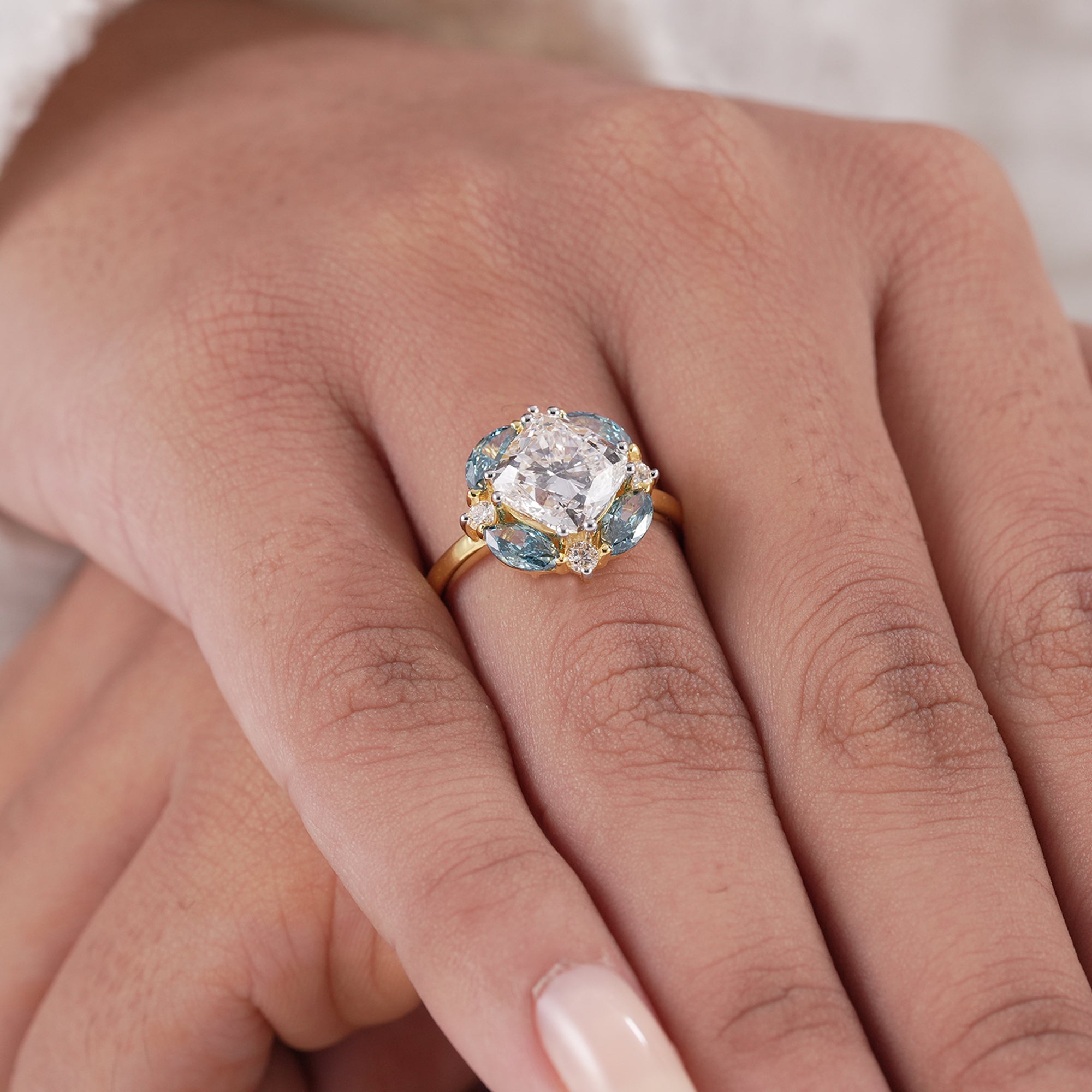 Romantic floral engagement ring with lab grown diamonds