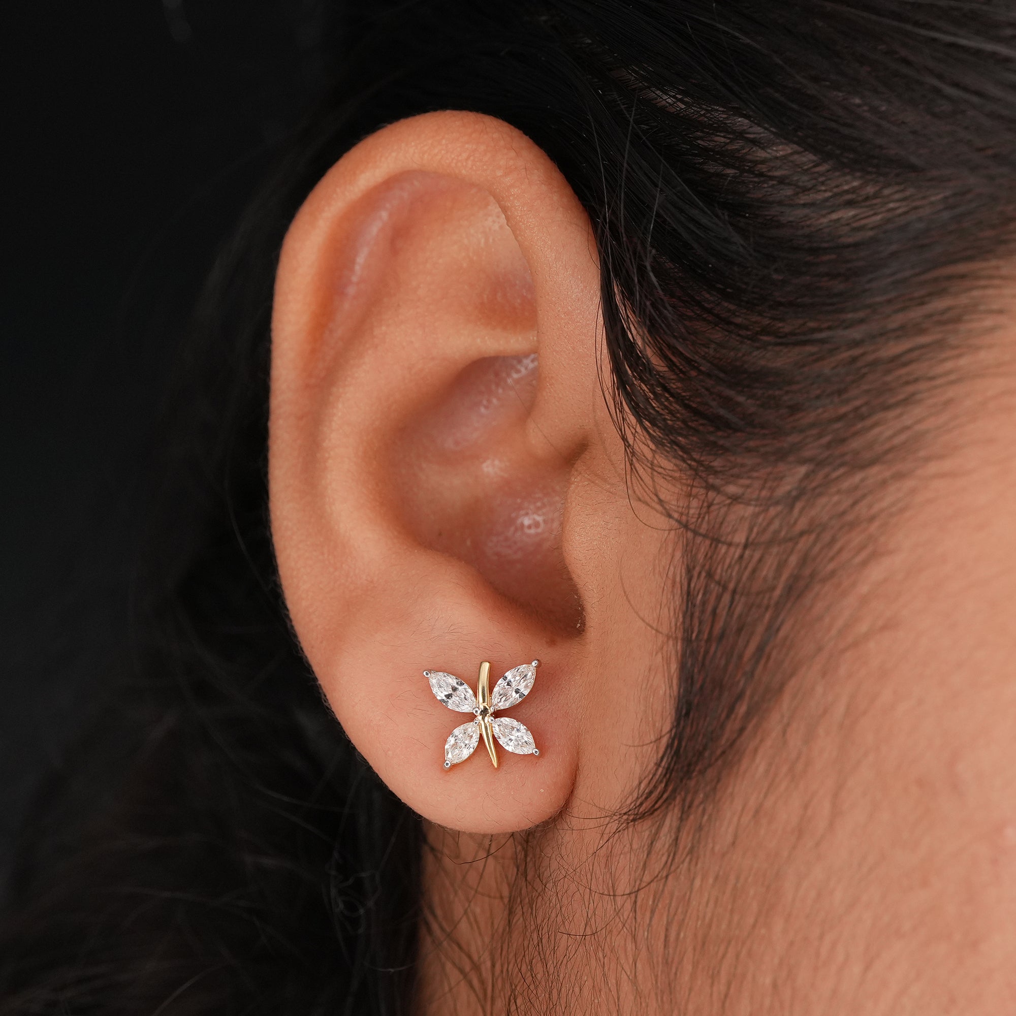 Floral marquise diamond earrings with secure screw back posts