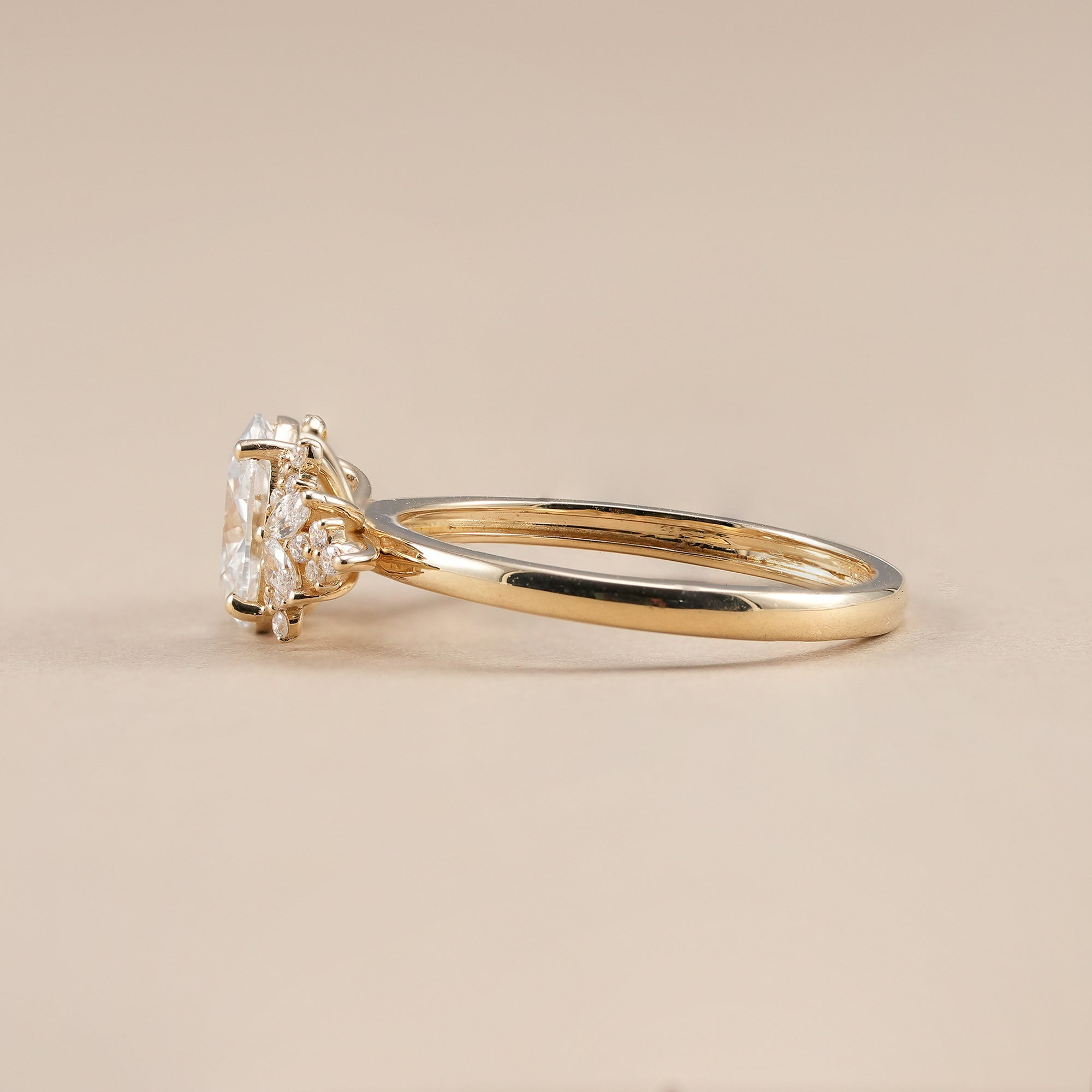 Vintage inspired oval floral diamond ring for women