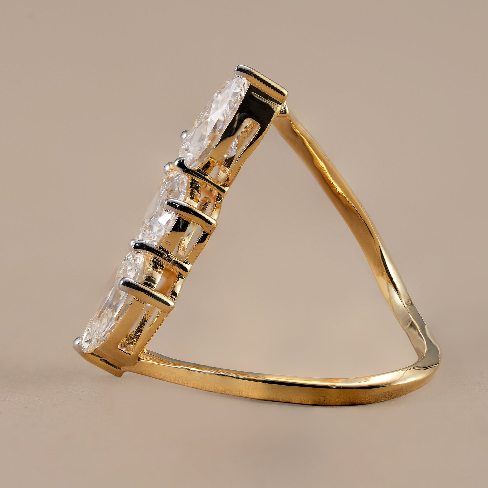 Curved pear lab diamond wedding band