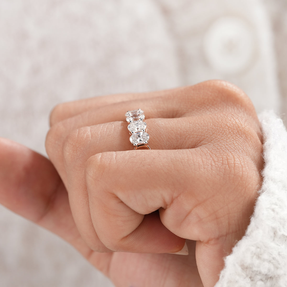 Ethical oval diamond eternity wedding band.