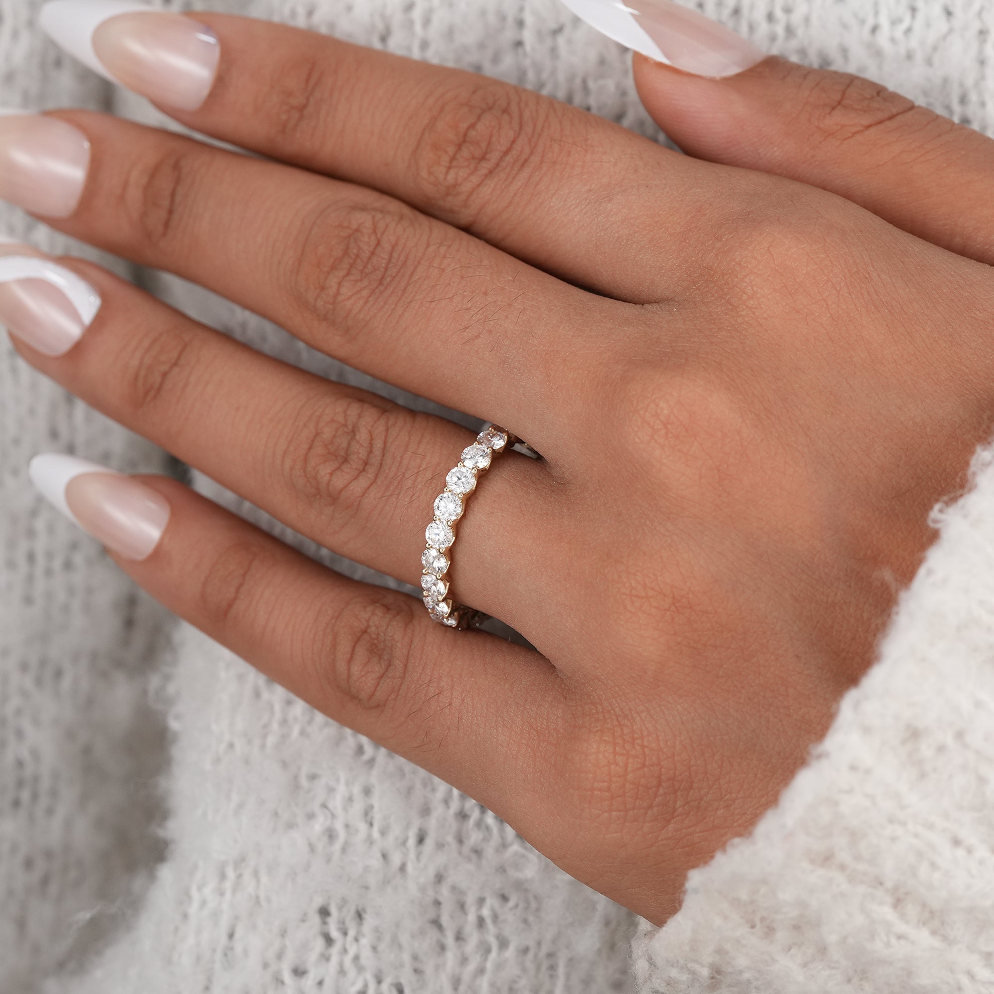 Elegant bridal jewelry round diamond eternity ring.