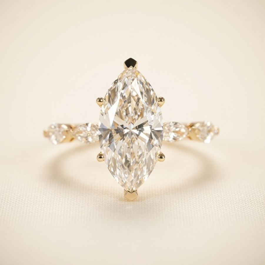 Marquise cut lab diamond engagement ring with marquise accent side stones