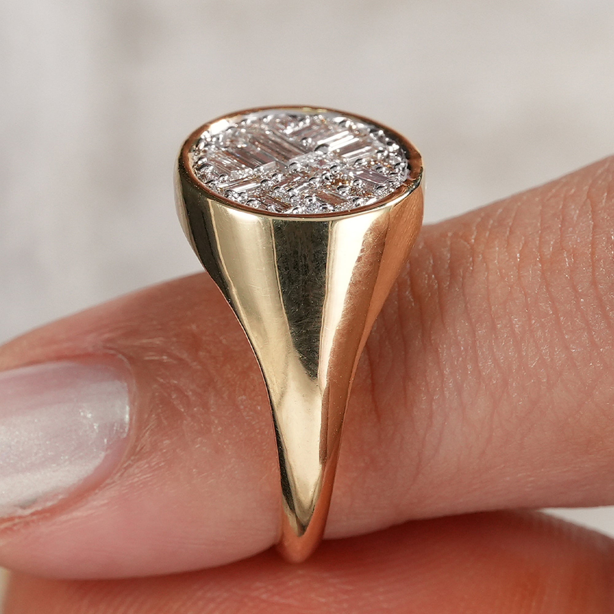 Baguette cut lab diamond ring with contemporary design