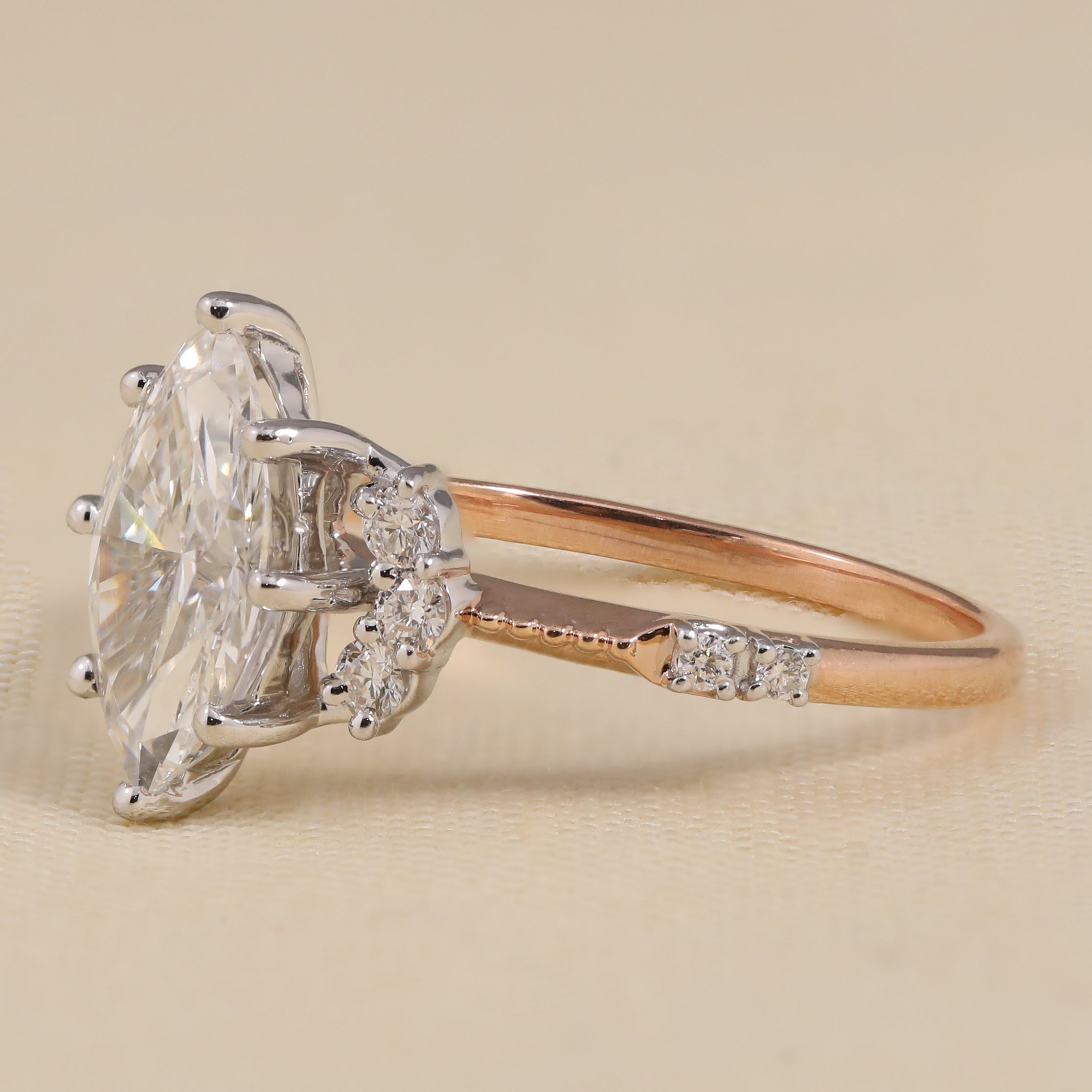 Luxury engagement ring featuring marquise lab grown diamond