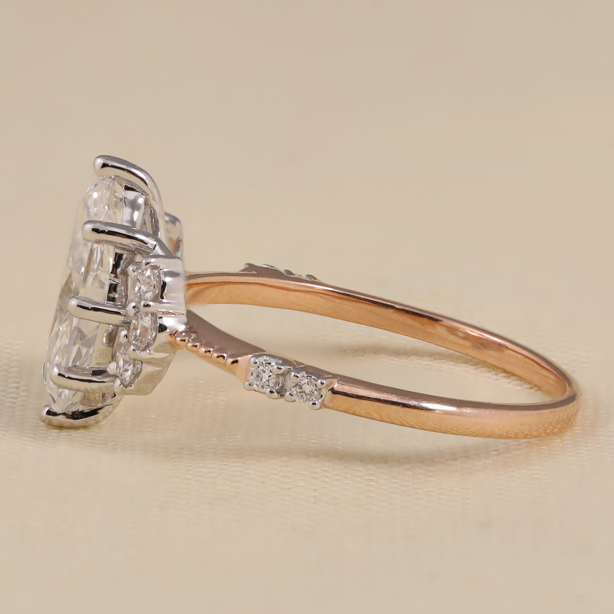 Bridal engagement ring with marquise lab created diamond